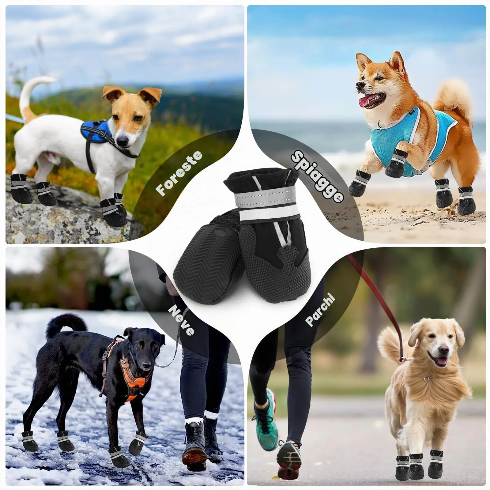 QKURT Stivali per Cani Impermeabili con Cinghie Riflettenti e Suola Antiscivolo, Taglia S, Nero - immagine 6