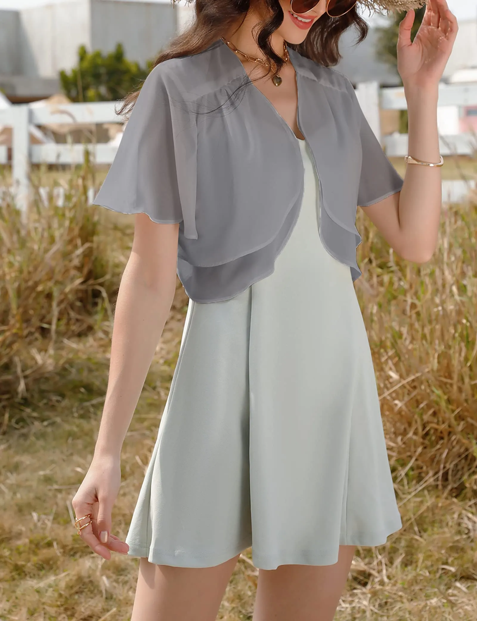 Aottori Coprispalle Donna in Chiffon Grigio XXL - immagine 8