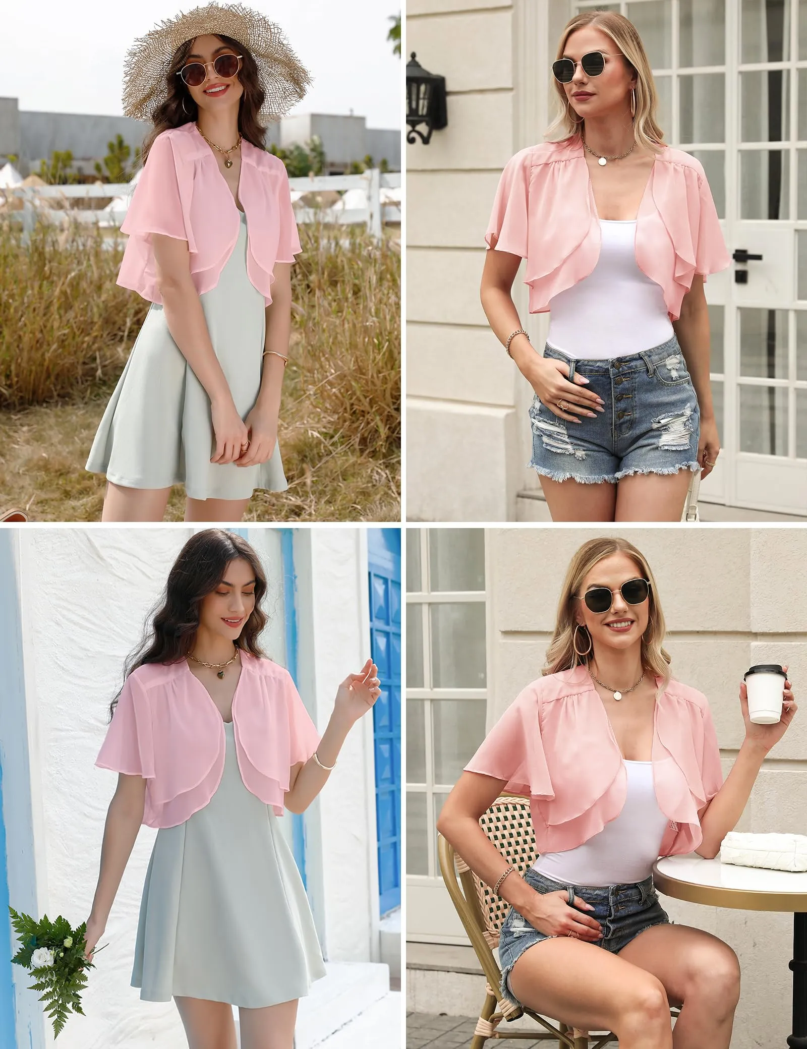 Aottori Coprispalle Donna in Chiffon, Rosa, L - immagine 5