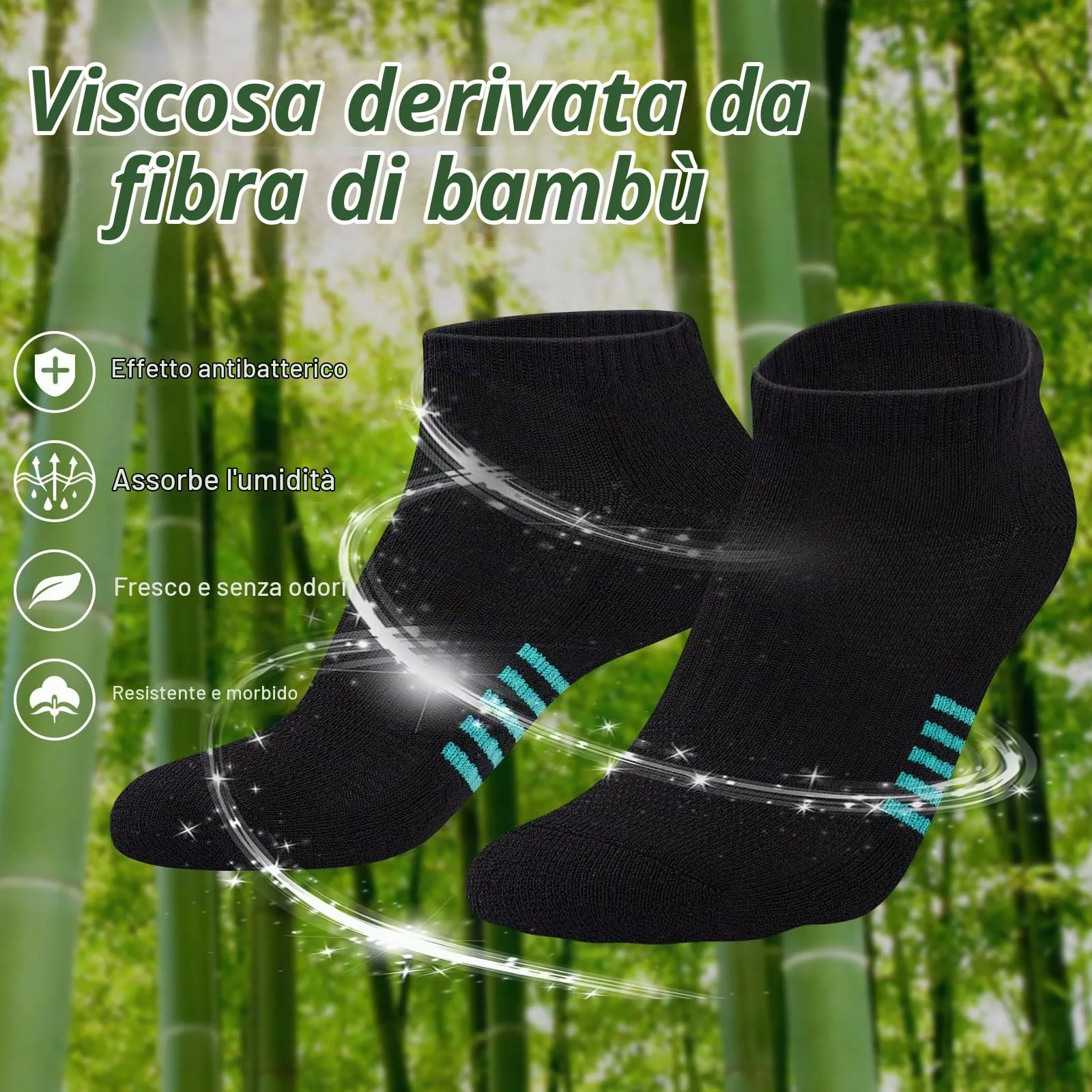 Effeet Calzini Corti Donna in Bambù, Sportivi Traspiranti in Spugna, 6/12 Paia - immagine 2