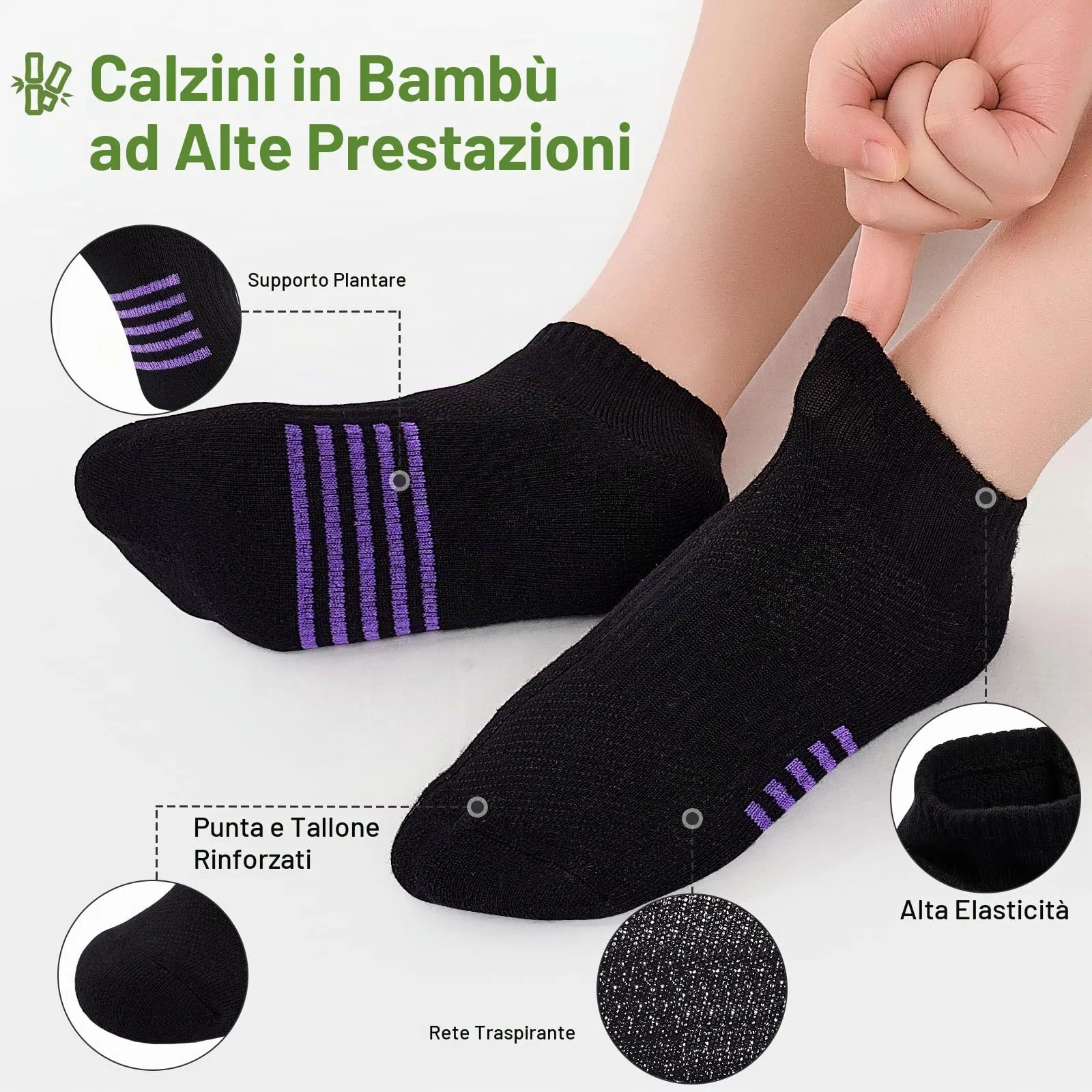 Effeet Calzini Corti Donna in Bambù, Sportivi Traspiranti in Spugna, 6/12 Paia - immagine 3