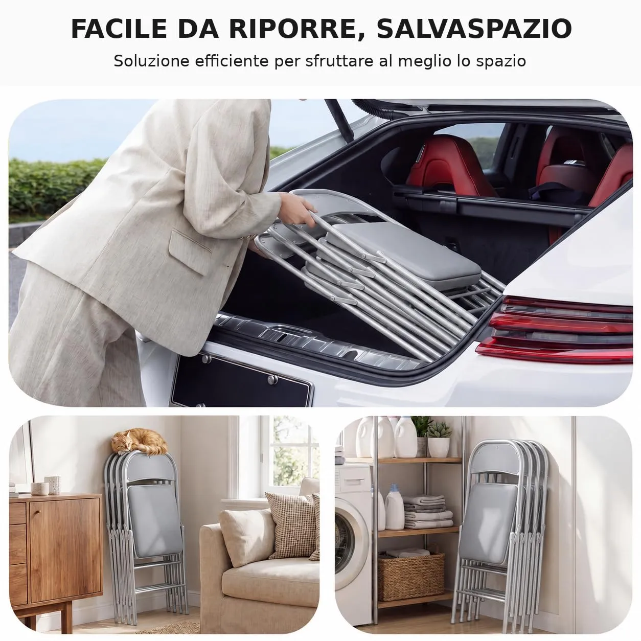 Asdsed Set di 6 Sedie Pieghevoli Imbottite, Portata 160 kg, Grigio - immagine 6