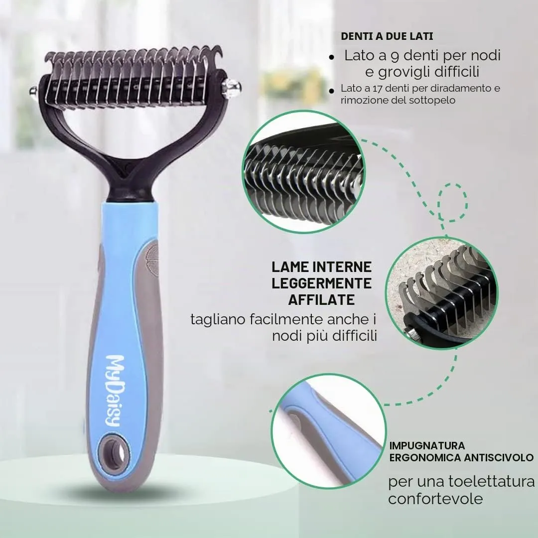 MYDAISY Spazzola Cardatore per Cani pelo Lungo, Blu, Taglia L - immagine 3