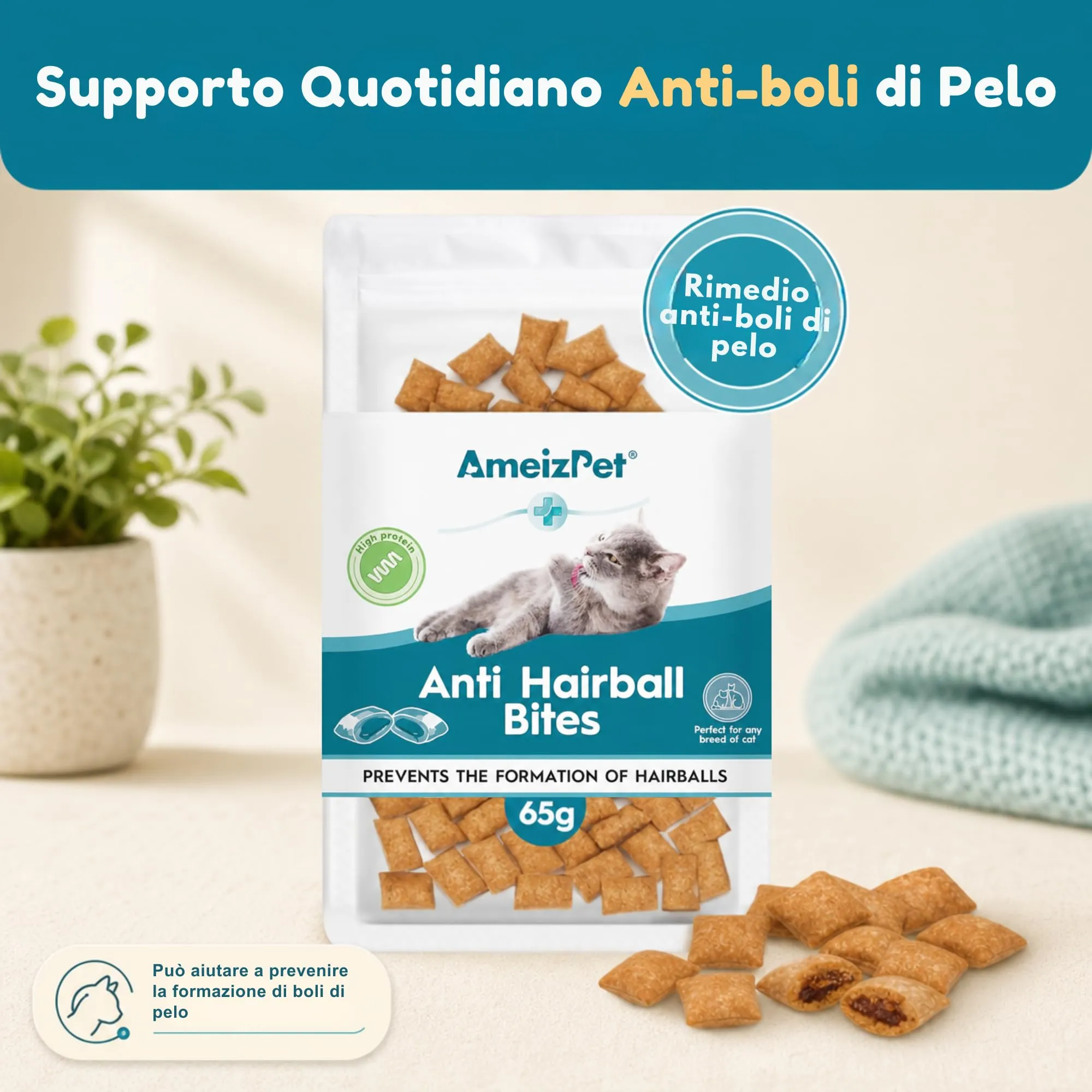 AmeizPet Biscotti Anti Palle di Pelo per Gatti, 65 g - immagine 2