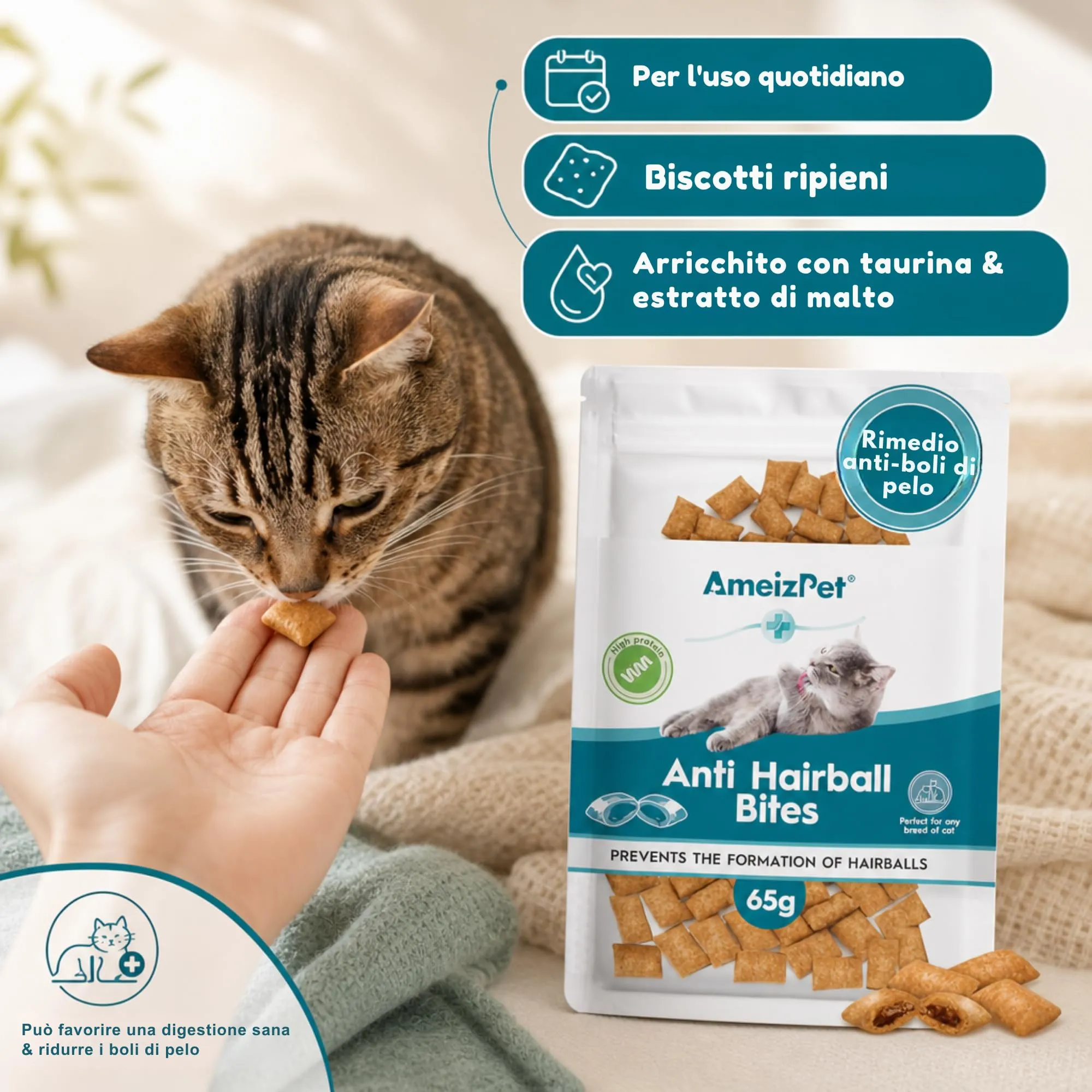 AmeizPet Biscotti Anti Palle di Pelo per Gatti, 65 g - immagine 5