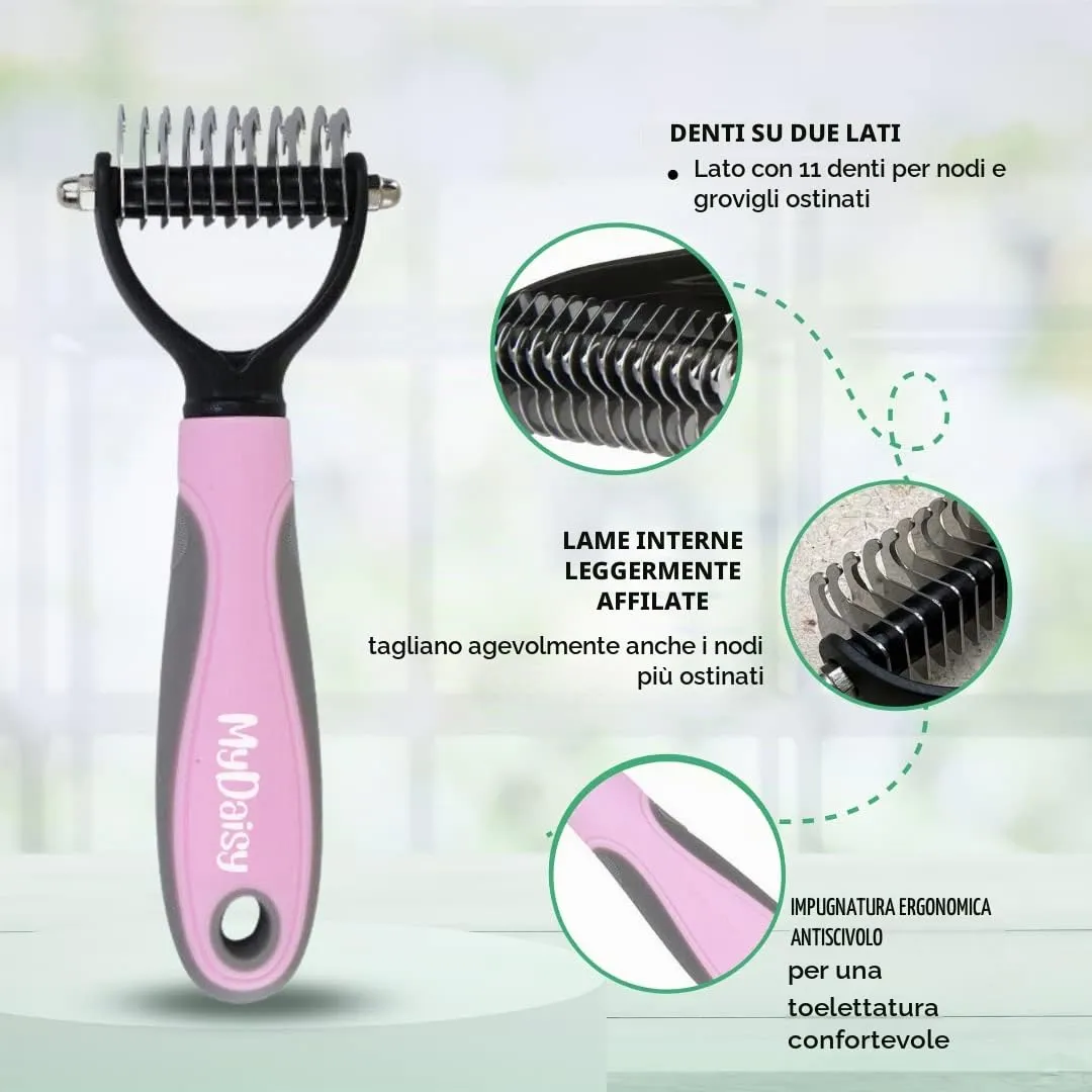 MYDAISY Spazzola Slanatore e Cardatore per Gatti a Pelo Lungo, Rosa - immagine 2
