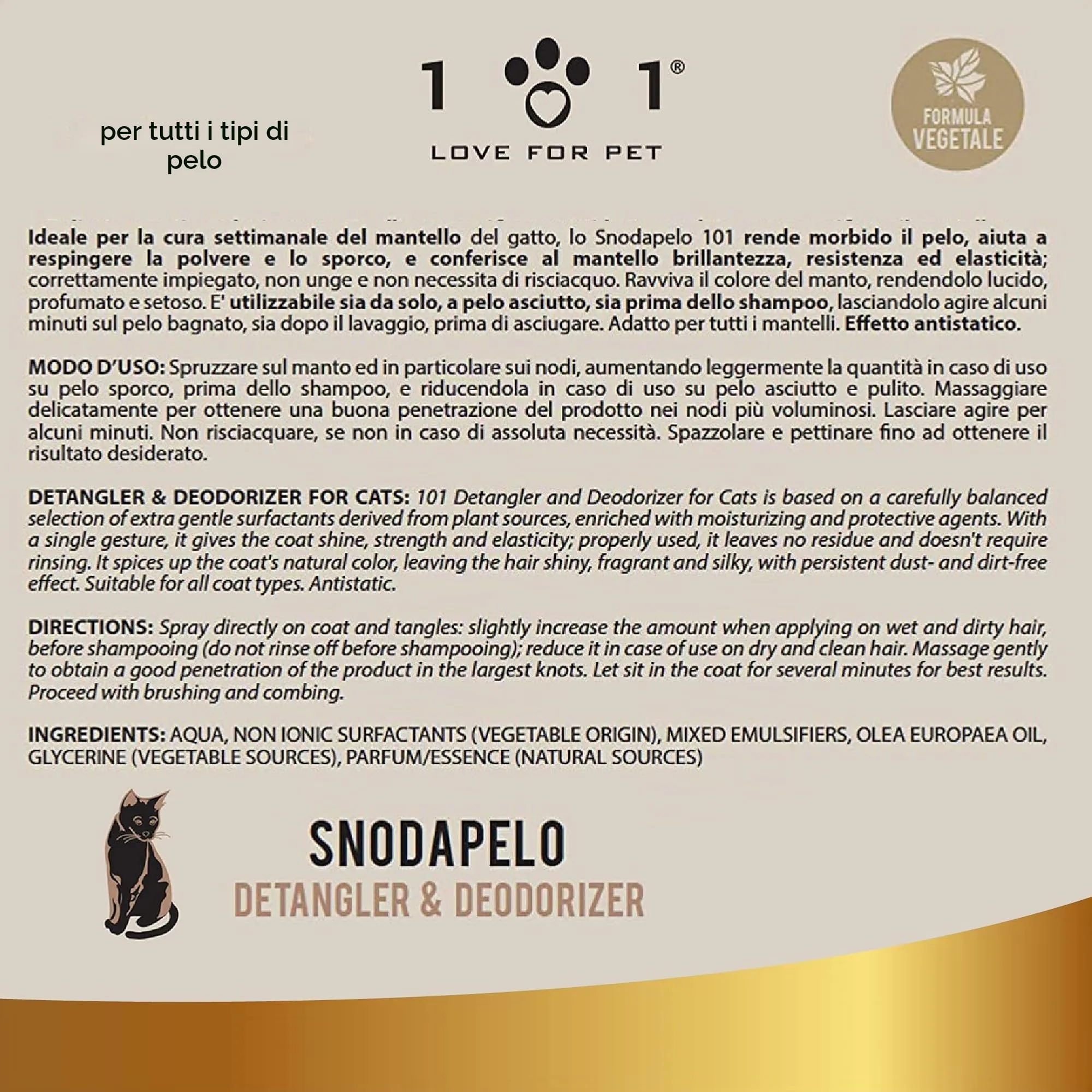 101 love for pet Snodapelo Spray Sciogli Nodi e Districante per Gatti, 500ml - immagine 6