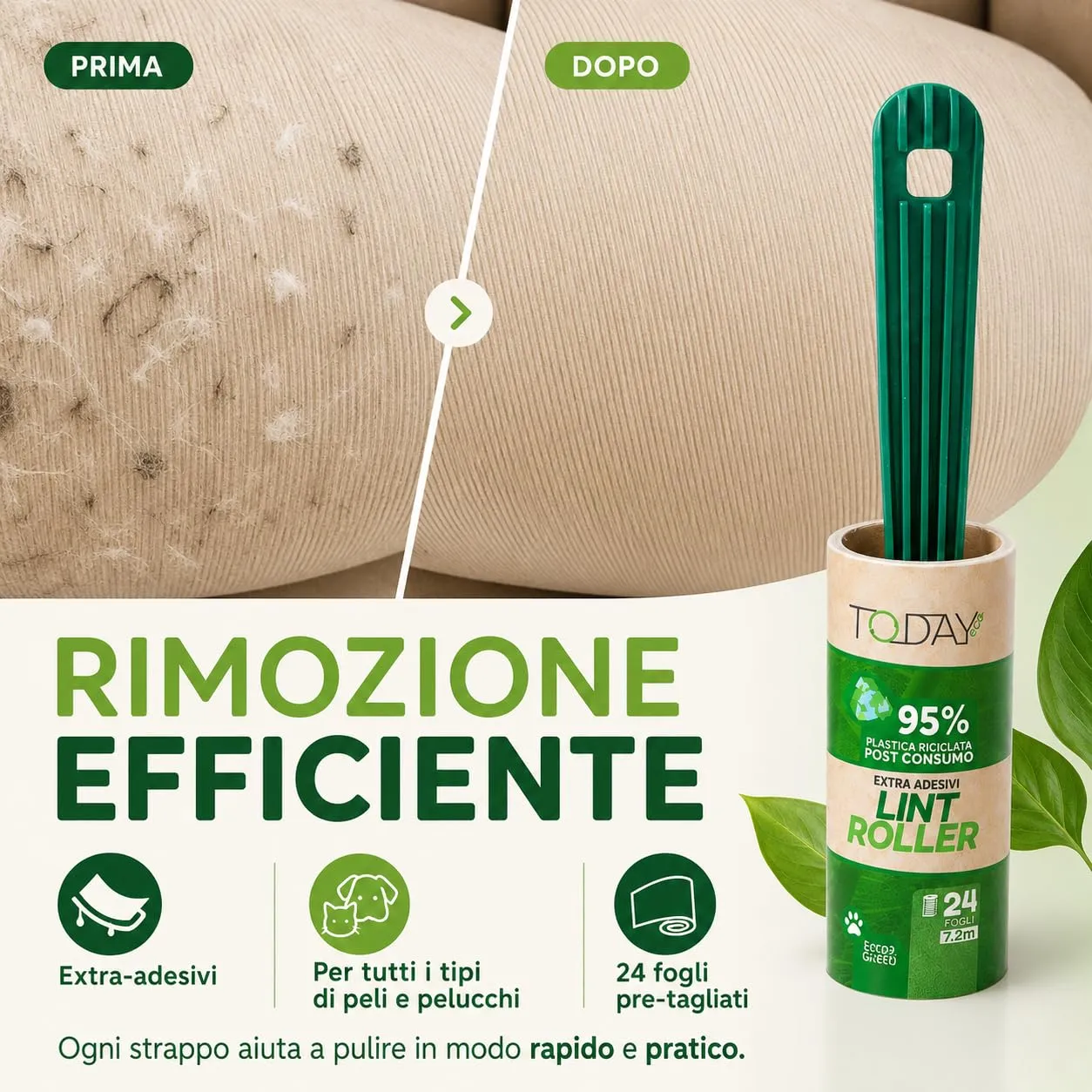 Today Eco Rullo Levapelucchi 28 Rotoli, 2 Manici e Cover - immagine 3