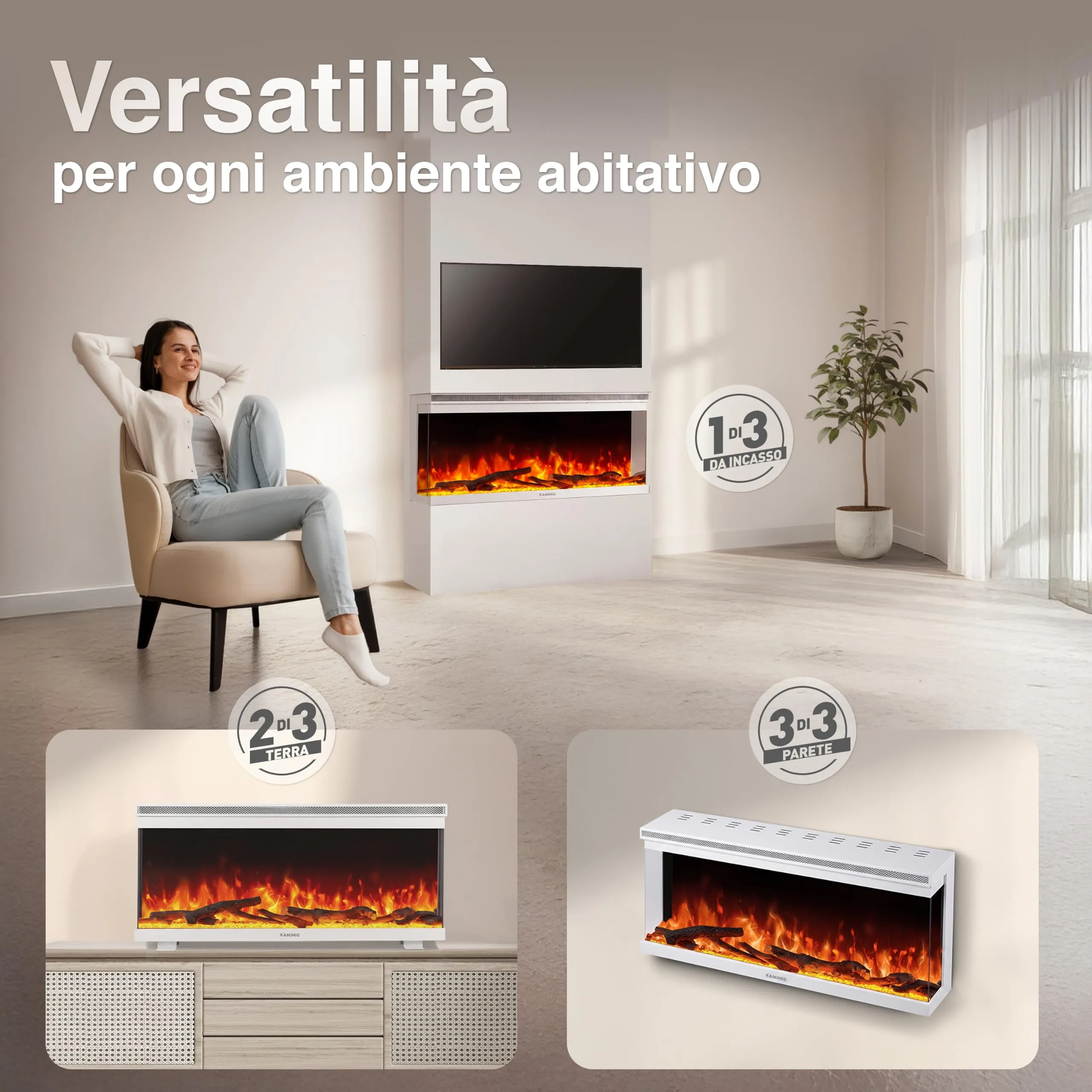 KAMINIO Lea PRO 36 Camino Elettrico EF04-W Bianco - immagine 2