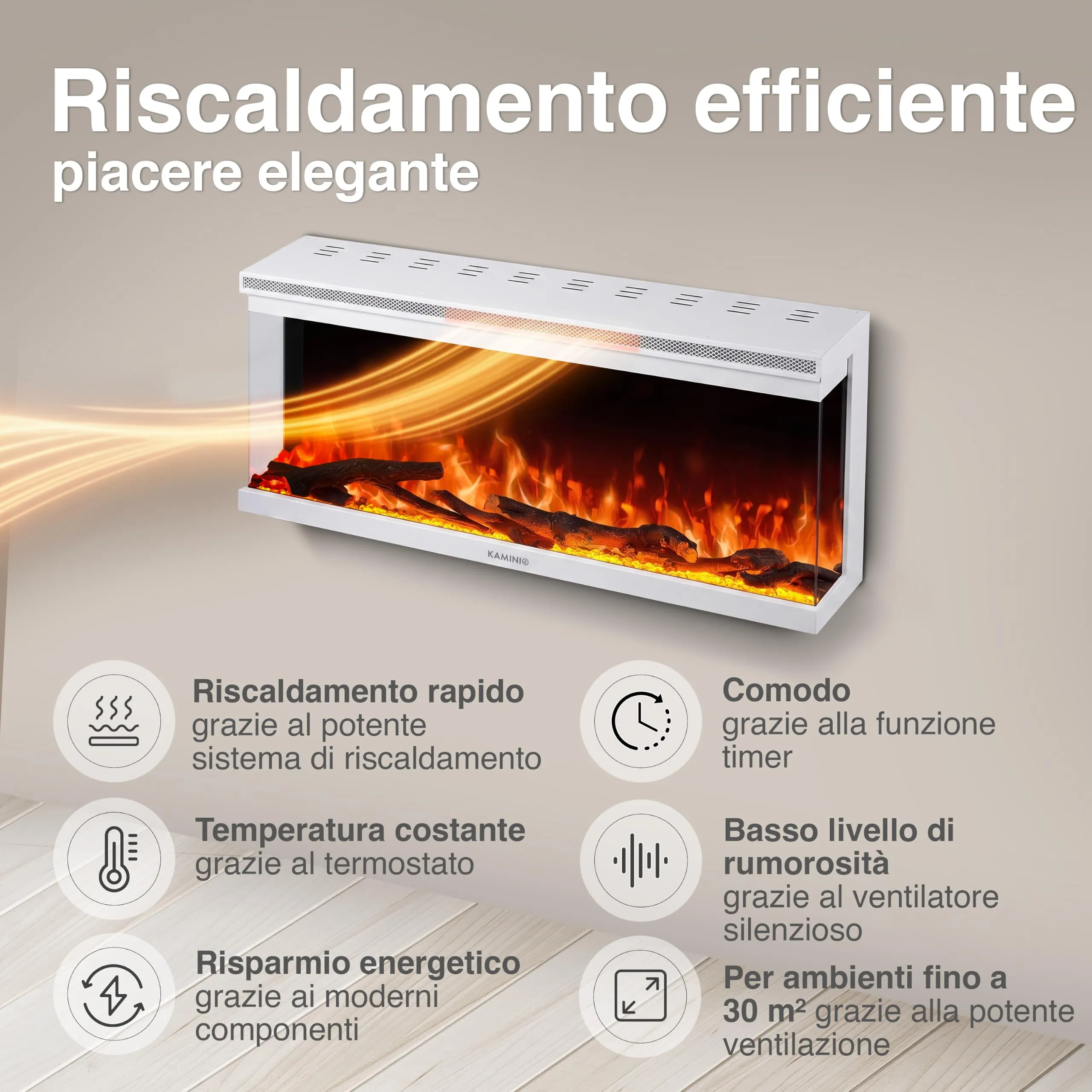 KAMINIO Lea PRO 36 Camino Elettrico EF04-W Bianco - immagine 4