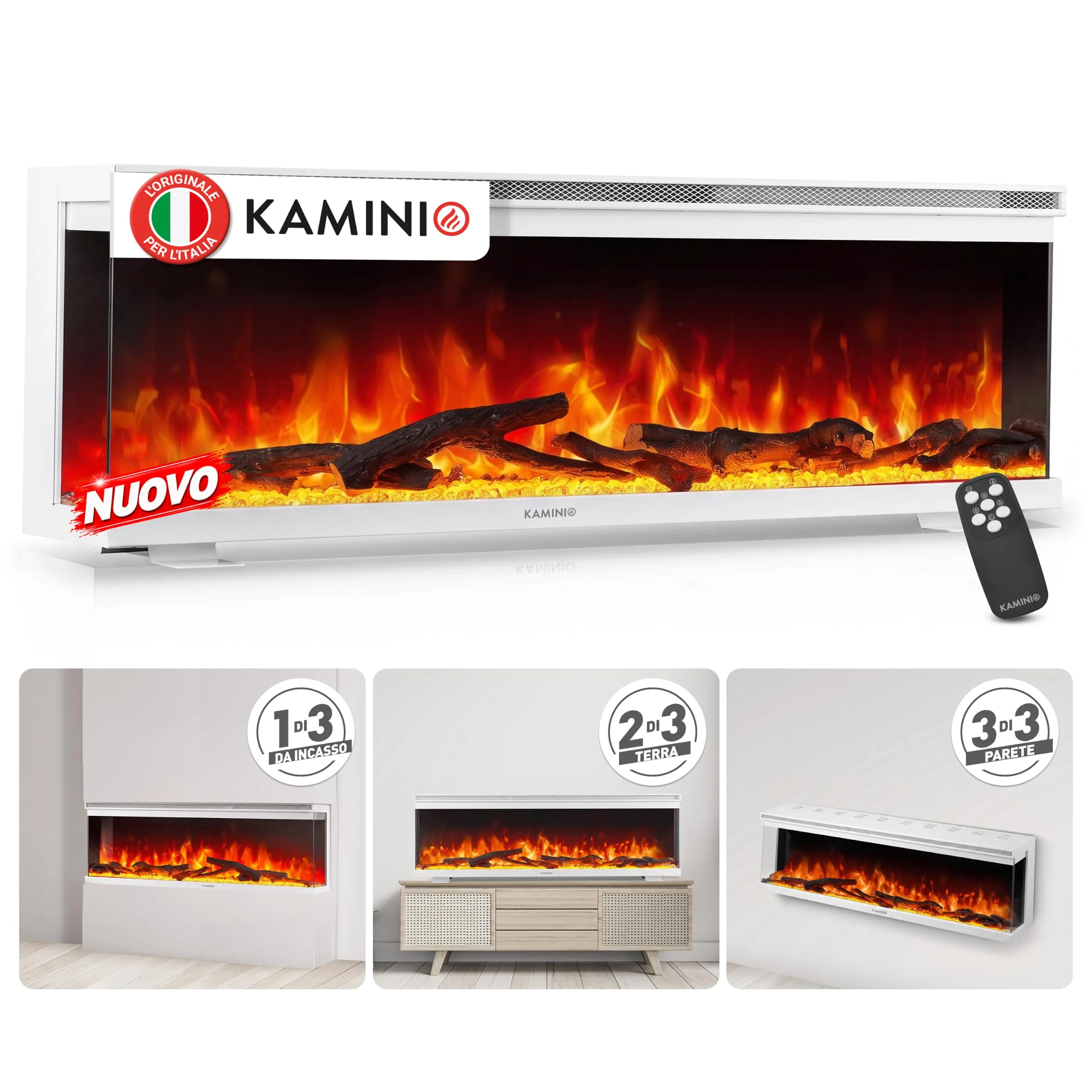 KAMINIO Lea PRO 60 Camino Elettrico 60 pollici Bianco - immagine 1