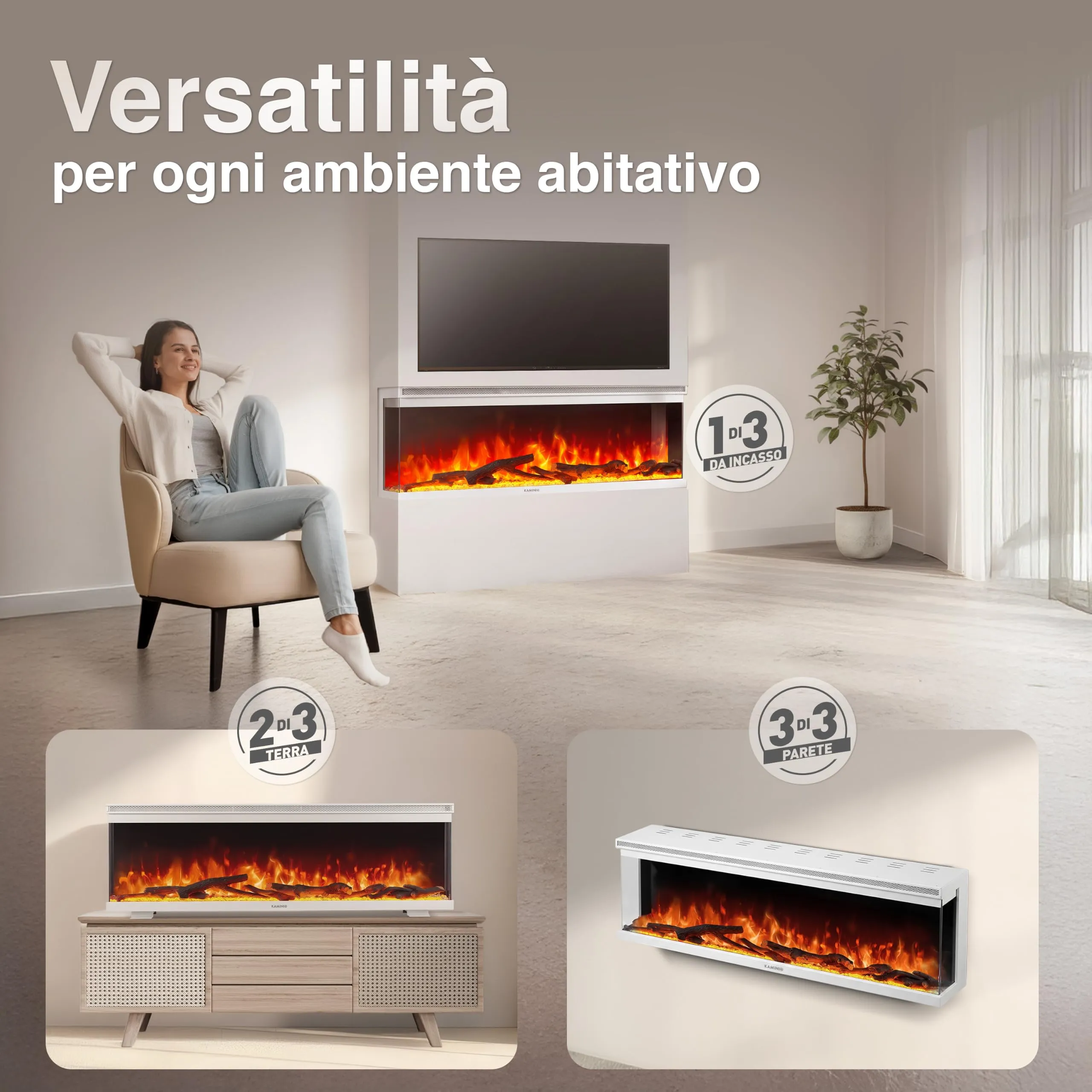 KAMINIO Lea PRO 60 Camino Elettrico 60 pollici Bianco - immagine 2