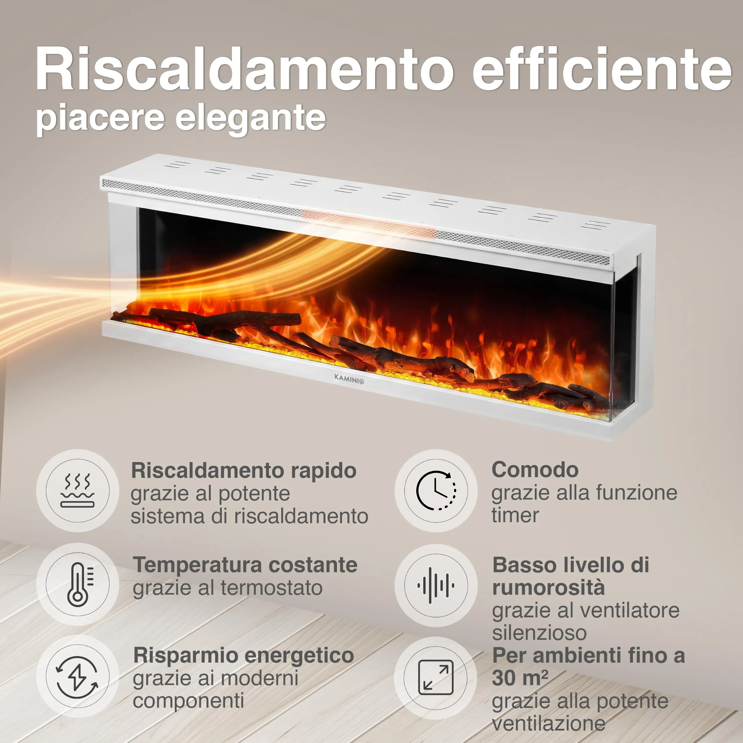 KAMINIO Lea PRO 60 Camino Elettrico 60 pollici Bianco - immagine 4