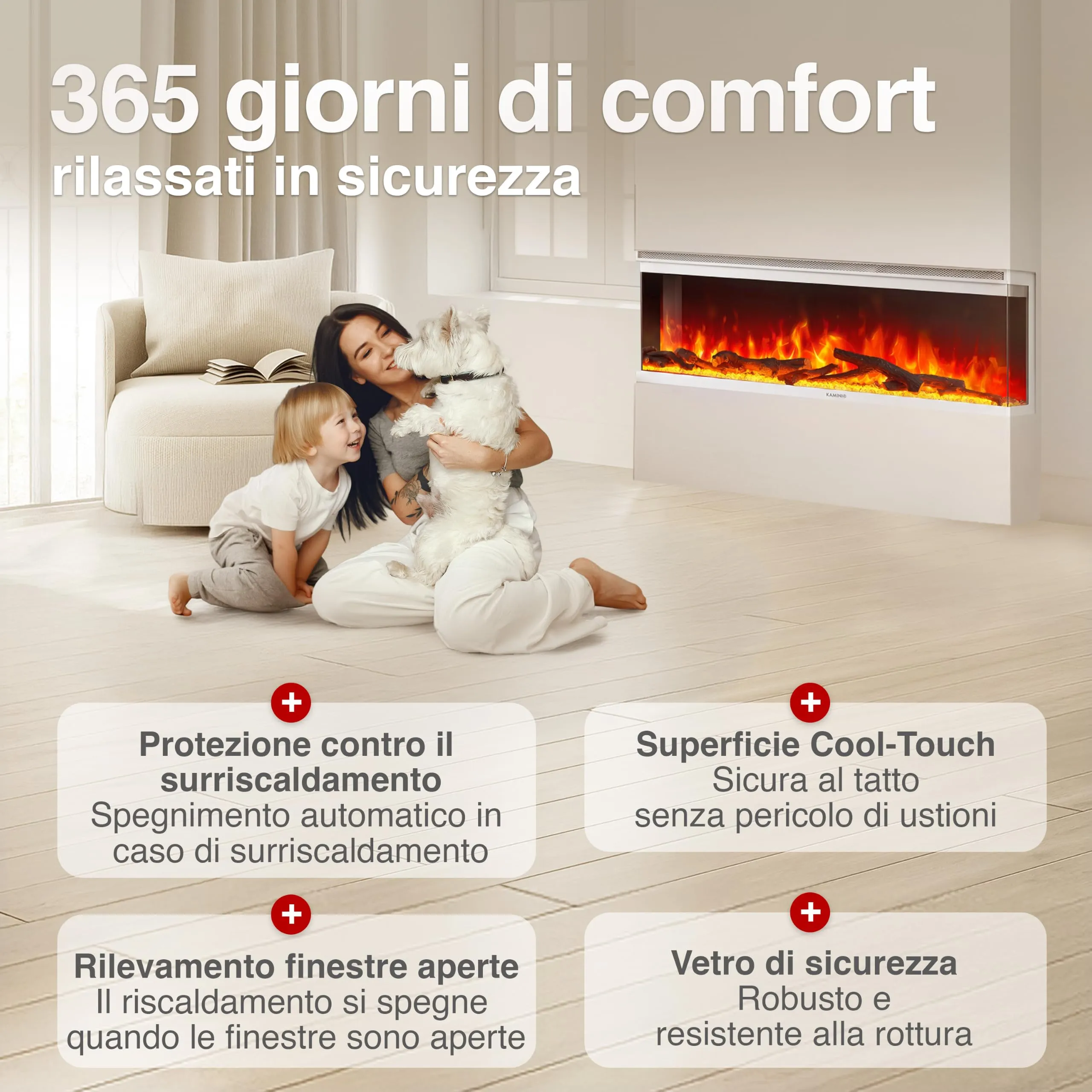 KAMINIO Lea PRO 60 Camino Elettrico 60 pollici Bianco - immagine 5