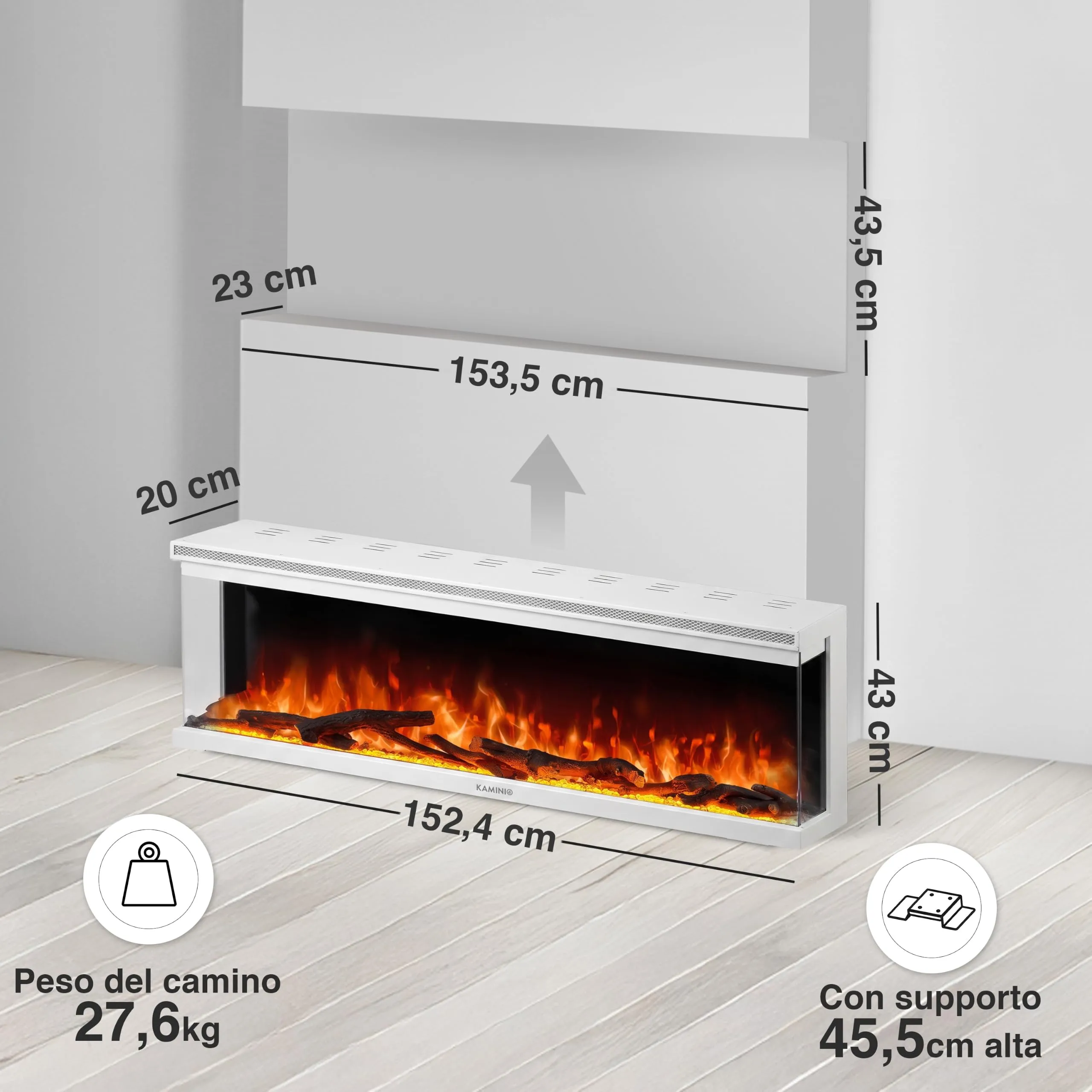 KAMINIO Lea PRO 60 Camino Elettrico 60 pollici Bianco - immagine 6
