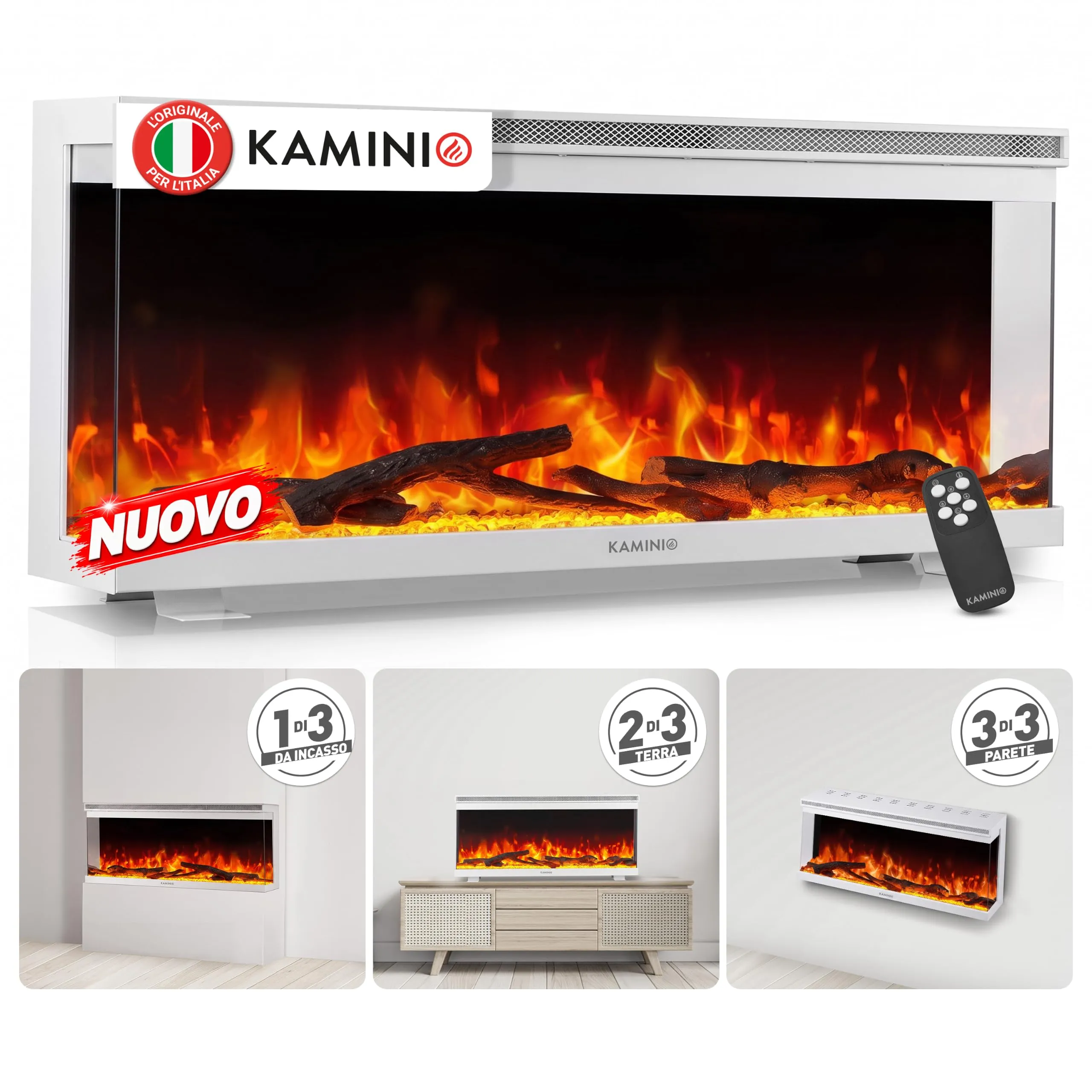 KAMINIO Lea PRO 42 Camino Elettrico da Incasso, Parete o Appoggio - immagine 1