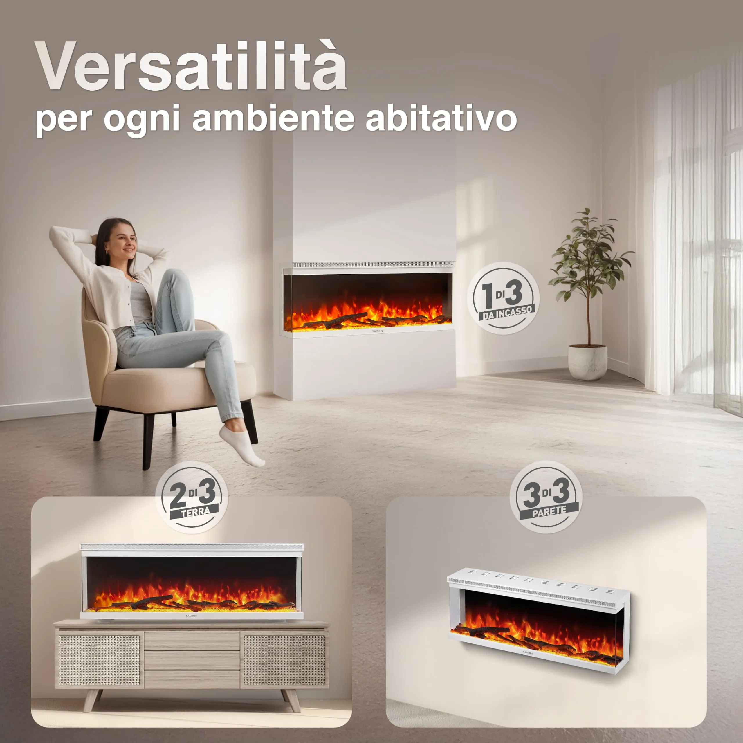 KAMINIO Lea PRO 42 Camino Elettrico da Incasso, Parete o Appoggio - immagine 2
