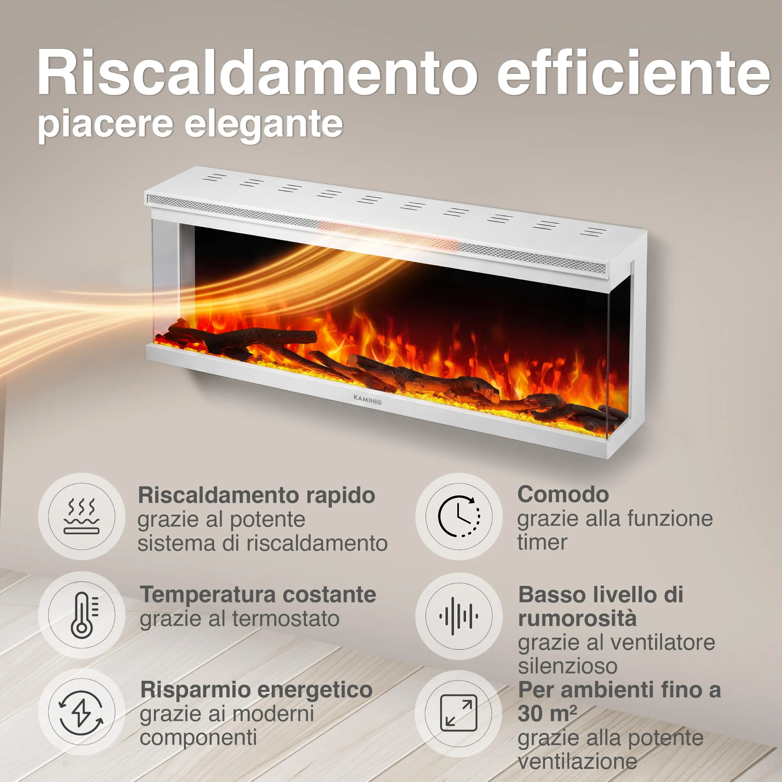 KAMINIO Lea PRO 42 Camino Elettrico da Incasso, Parete o Appoggio - immagine 4