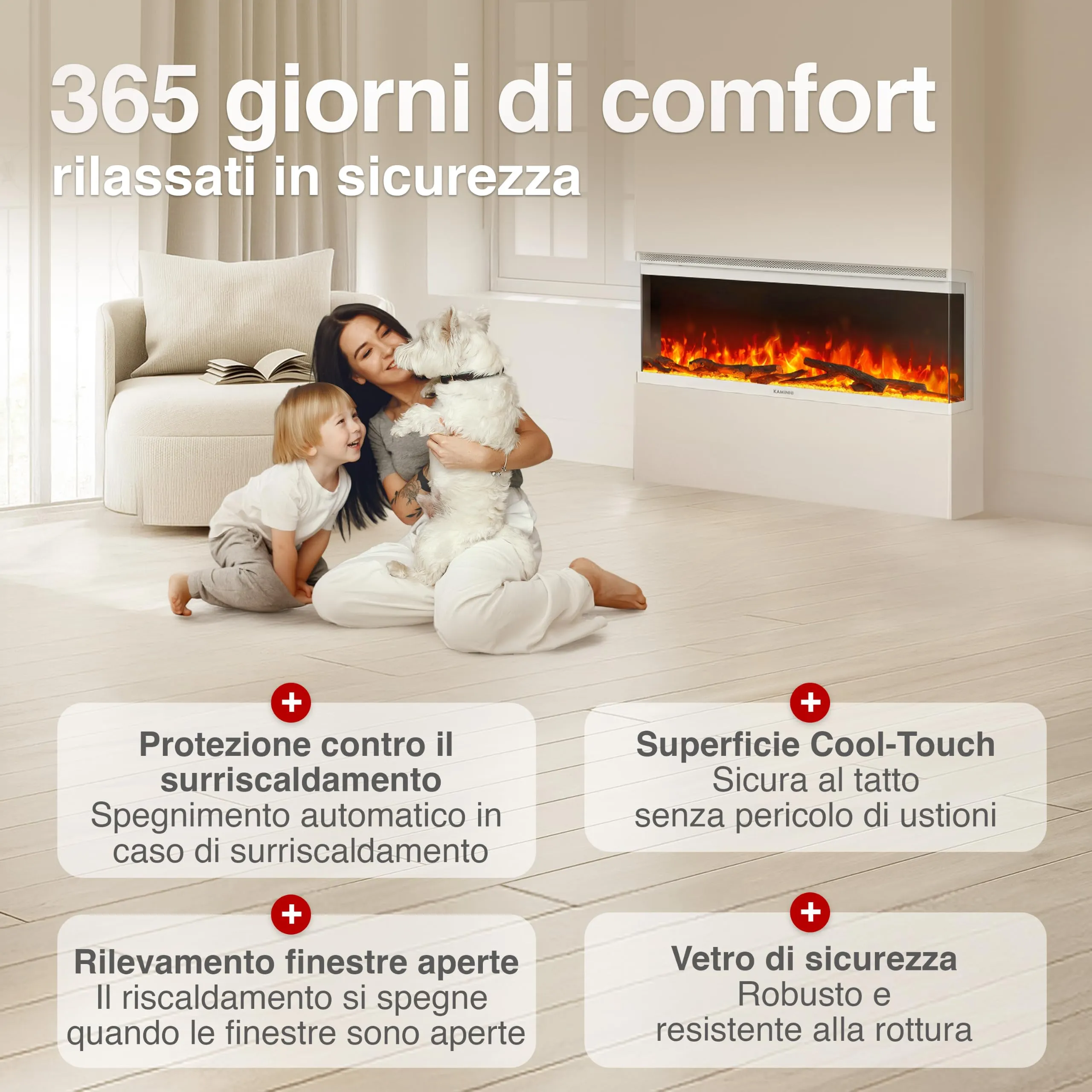 KAMINIO Lea PRO 42 Camino Elettrico da Incasso, Parete o Appoggio - immagine 5