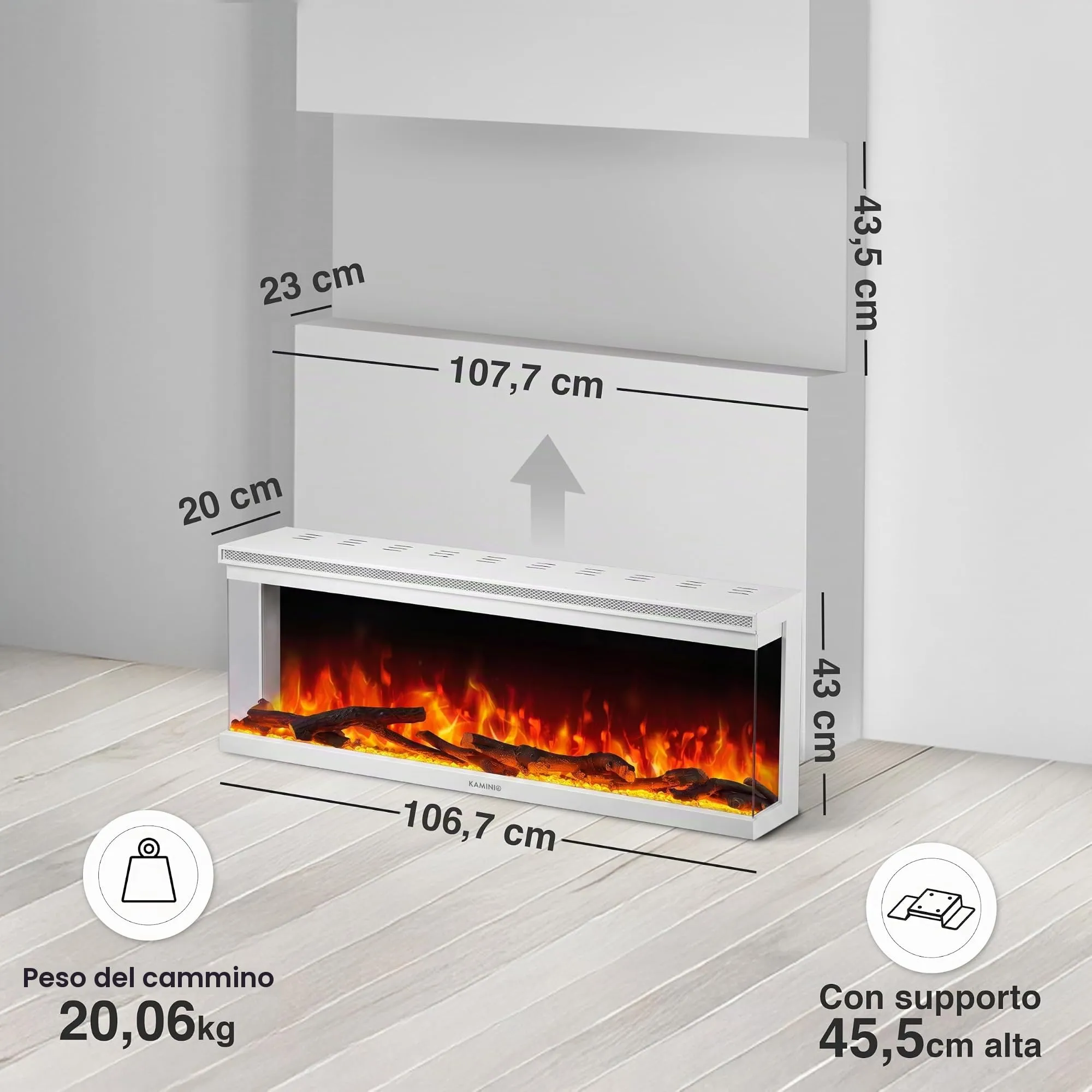KAMINIO Lea PRO 42 Camino Elettrico da Incasso, Parete o Appoggio - immagine 6