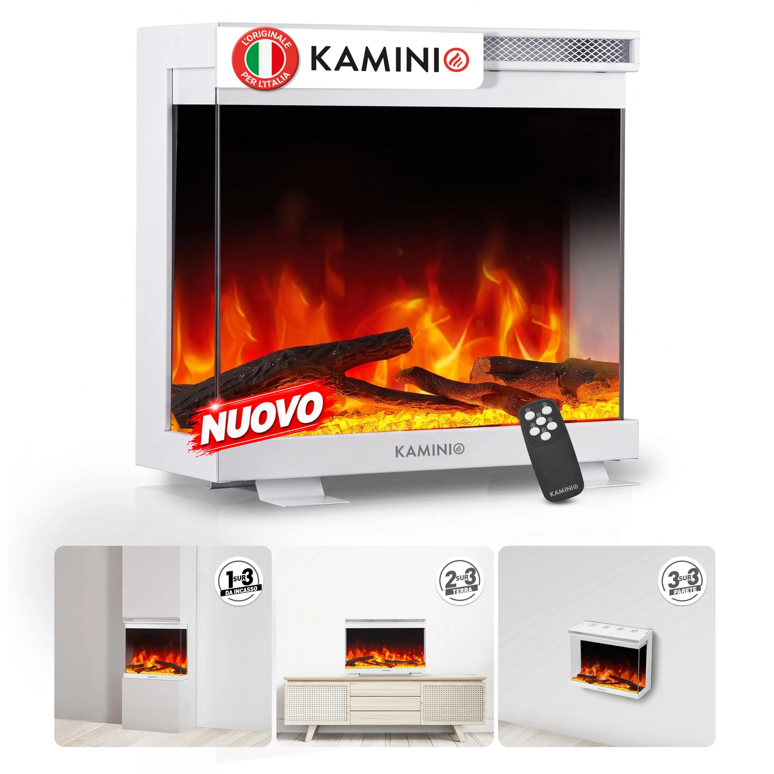 KAMINIO Lea PRO 30 Camino Elettrico da Incasso, Parete o Appoggio - immagine 1