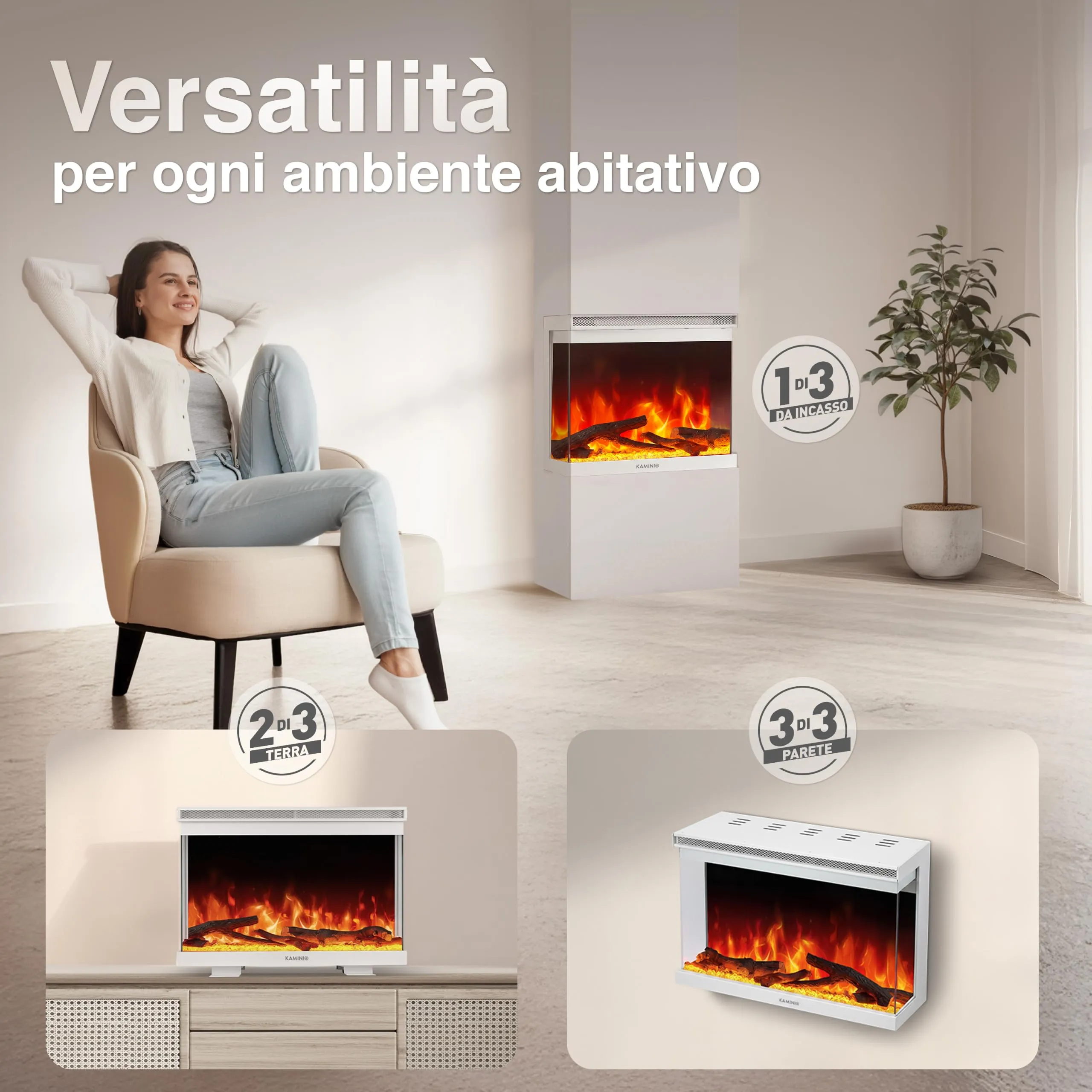 KAMINIO Lea PRO 30 Camino Elettrico da Incasso, Parete o Appoggio - immagine 2