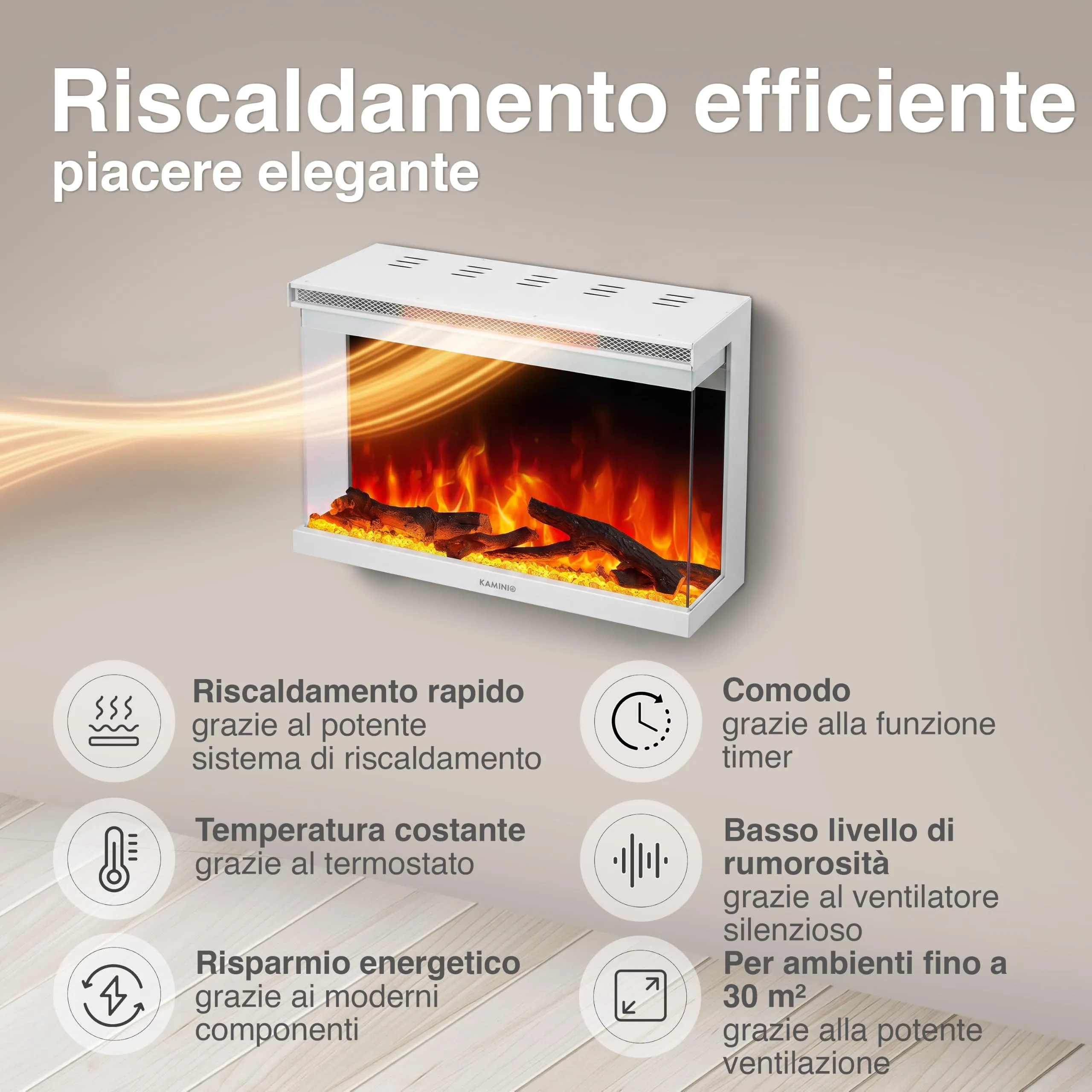 KAMINIO Lea PRO 30 Camino Elettrico da Incasso, Parete o Appoggio - immagine 4