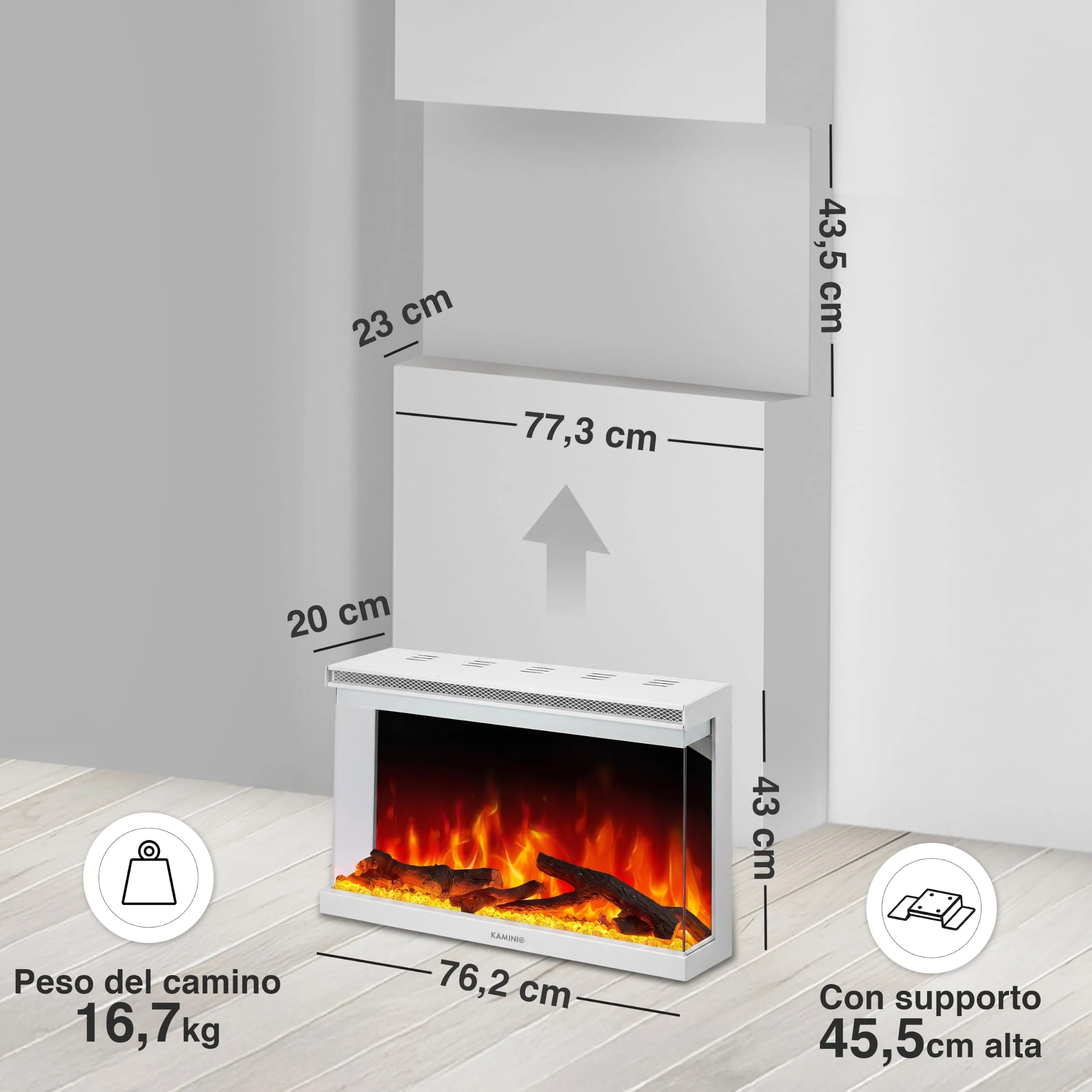 KAMINIO Lea PRO 30 Camino Elettrico da Incasso, Parete o Appoggio - immagine 6