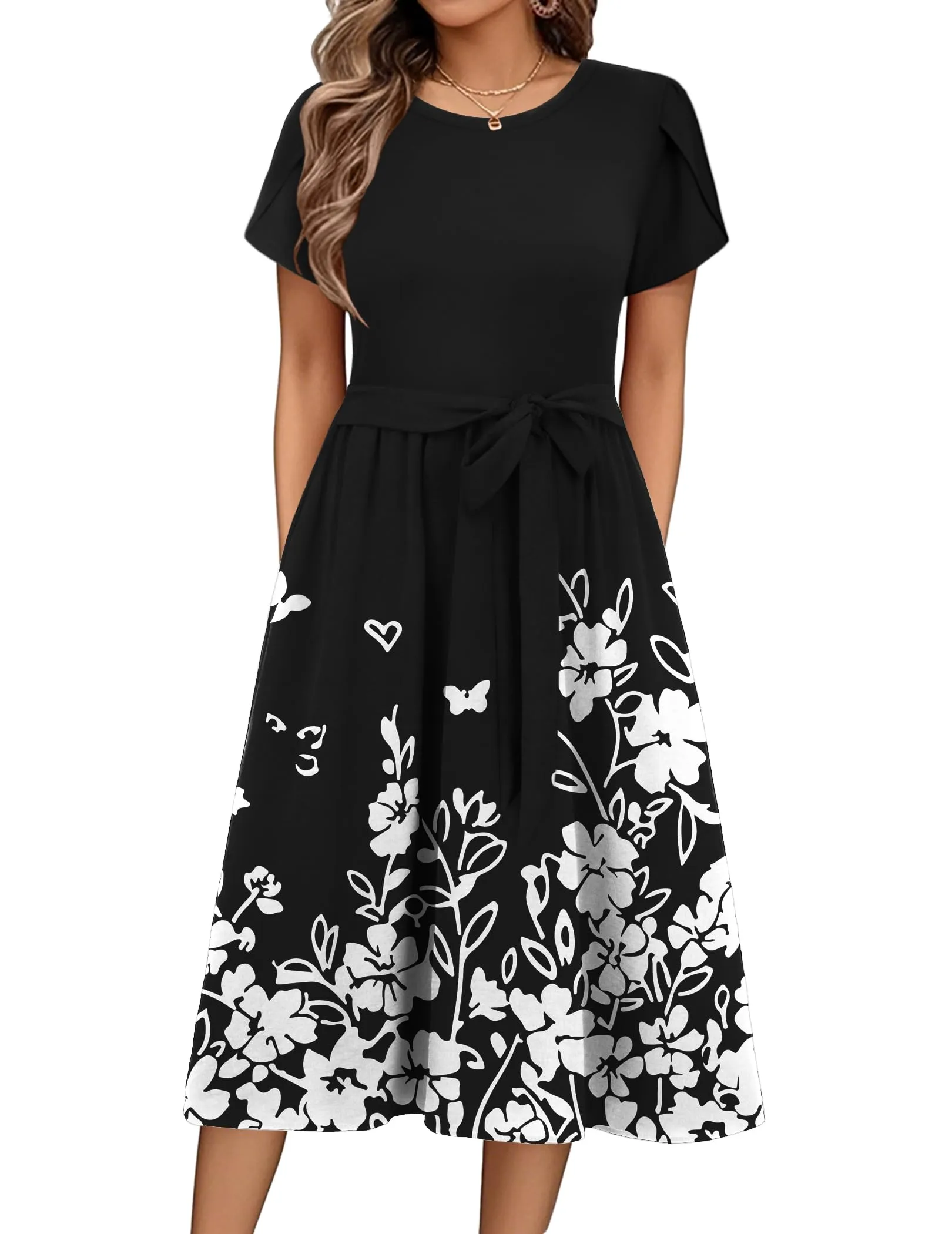 Zeagoo Vestito Donna Estivo a Fiori Maniche Corte Abito Midi Elegante da Spiaggia - immagine 1