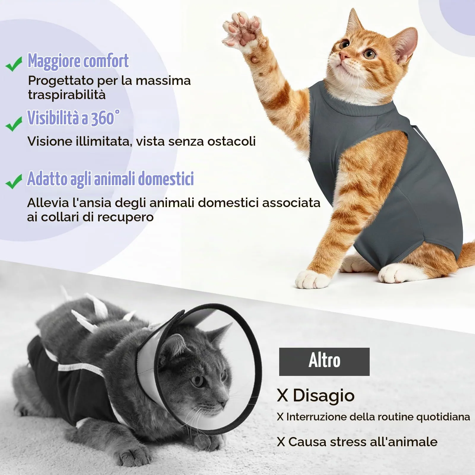MELLIEX Tuta da Recupero per Gatti, Body Post Operatorio Sterilizzazione, Grigio, Taglia L - immagine 5