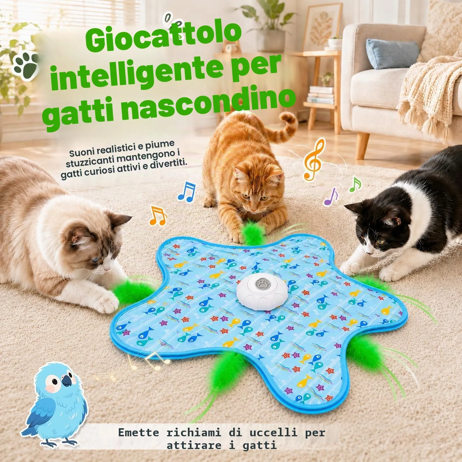 soodyoow Giocattolo Interattivo per Gatti a forma di pesce, USB Ricaricabile, Blu - immagine 3