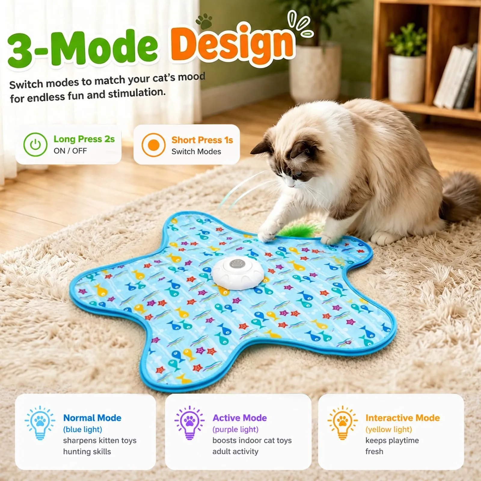 soodyoow Giocattolo Interattivo per Gatti a forma di pesce, USB Ricaricabile, Blu - immagine 4