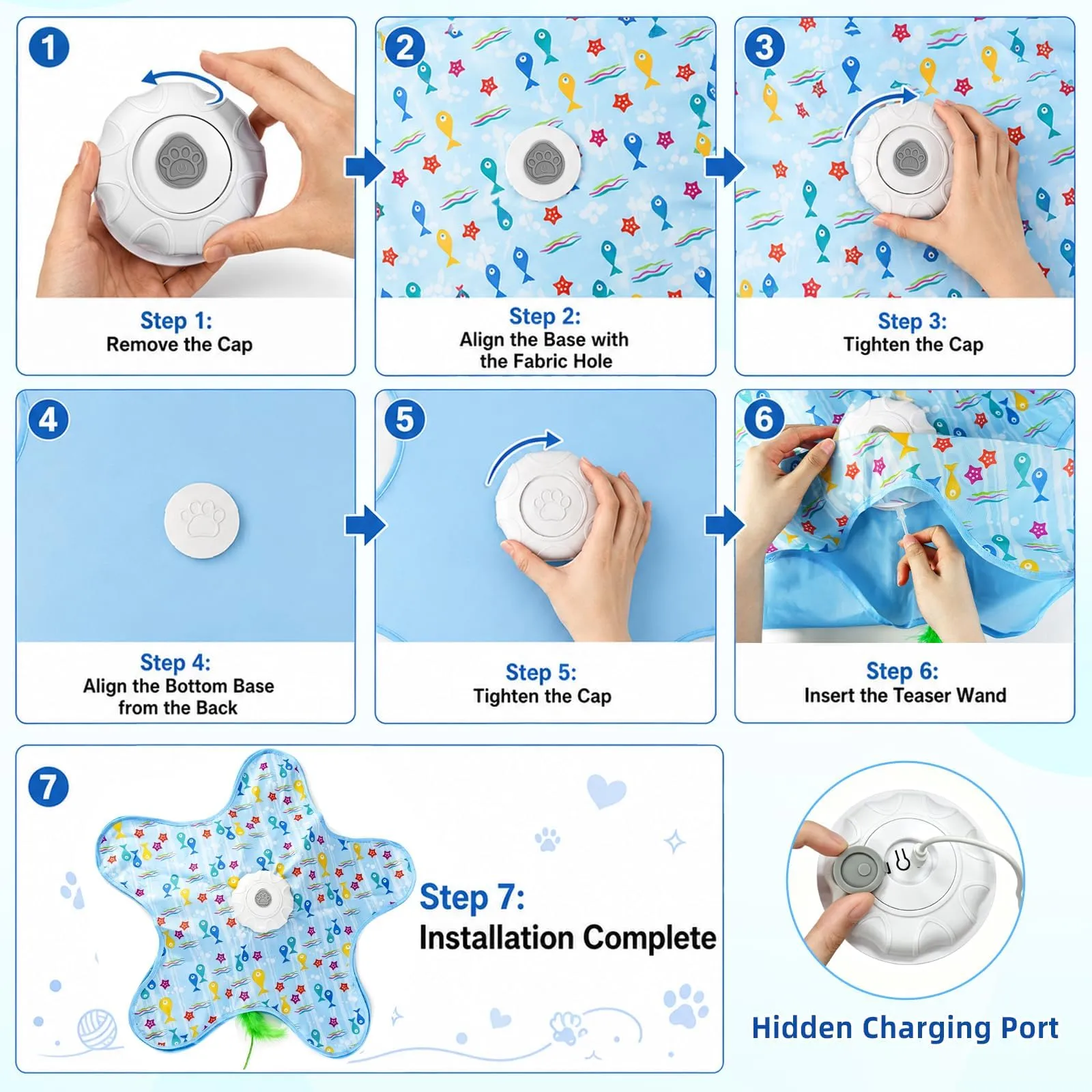 soodyoow Giocattolo Interattivo per Gatti a forma di pesce, USB Ricaricabile, Blu - immagine 6