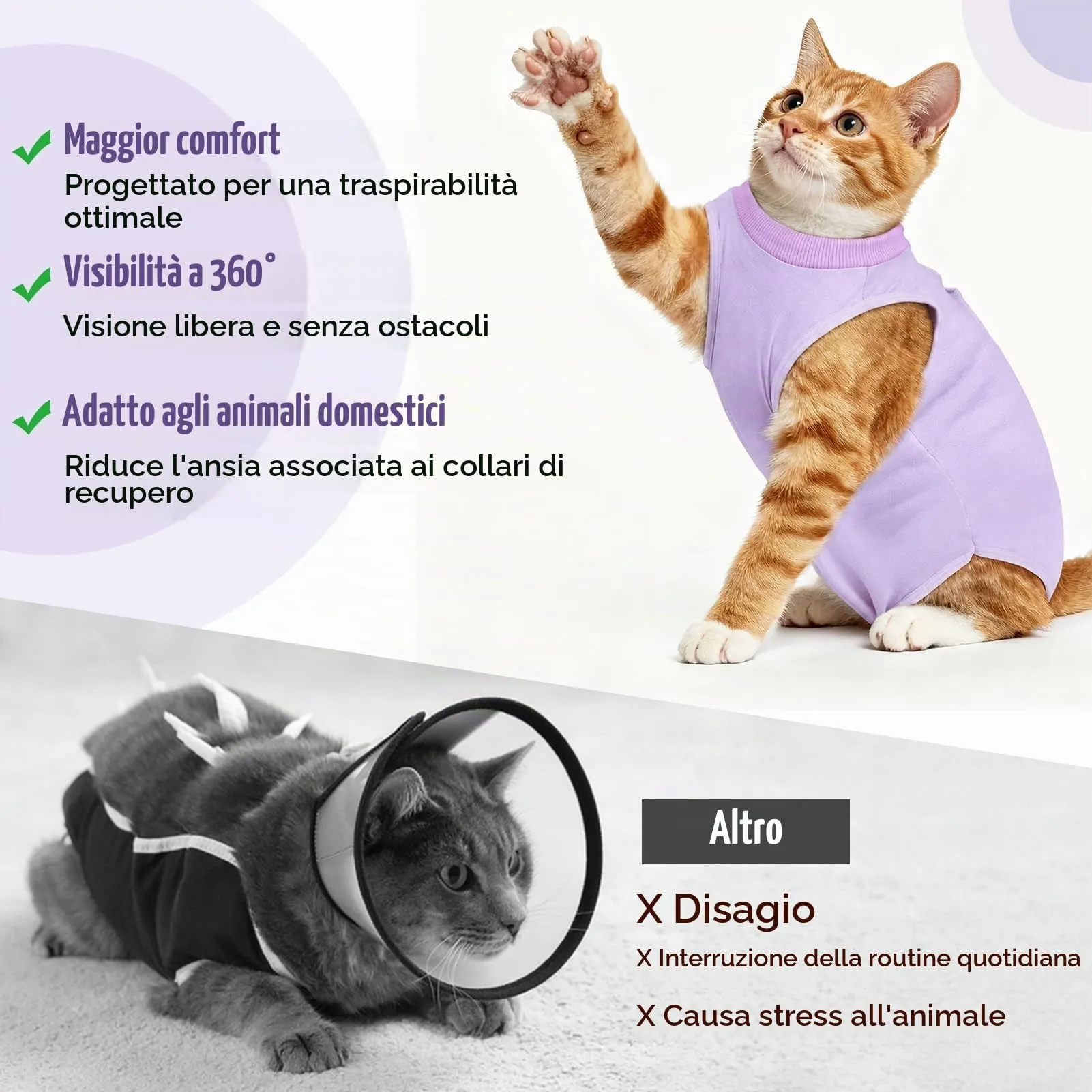MELLIEX Tuta da Recupero per Gatti Body Post Operatorio Sterilizzazione, Taglia L, Viola - immagine 5