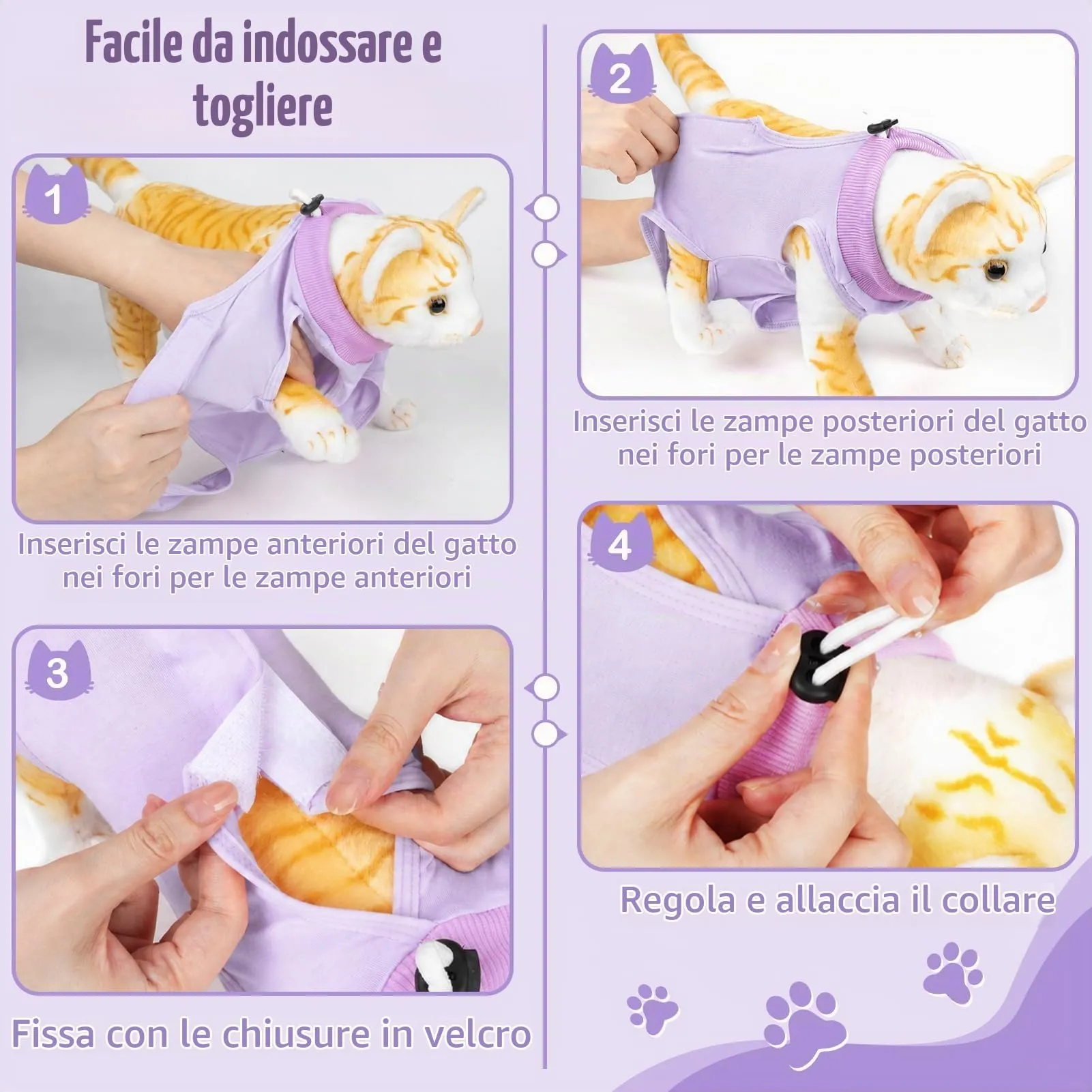 MELLIEX Tuta da Recupero per Gatti, Body Post Operatorio per Sterilizzazione e Chirurgia Addominale, Taglia S, Viola - immagine 4
