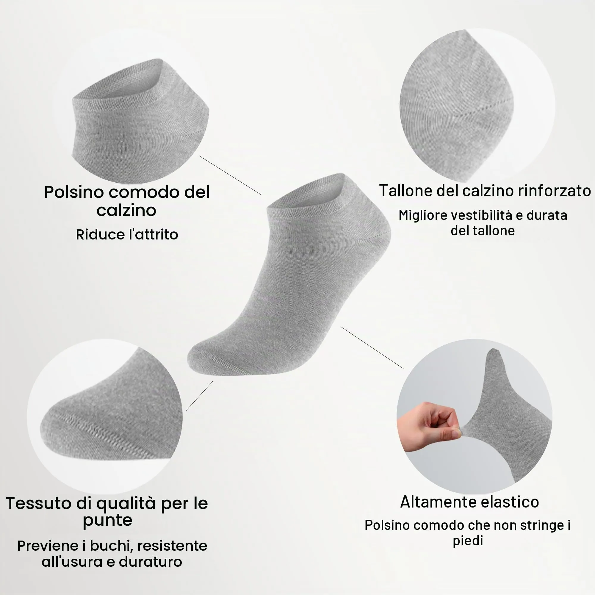 Lakpoau Calzini Corti in Cotone Traspiranti per Uomo e Donna, 12 Paia, Neri e Grigio - immagine 3