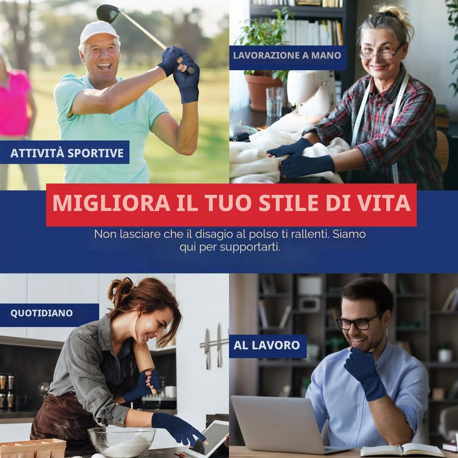 Dr. Arthritis Guanti a Compressione per Artrosi e Tunnel Carpale, Senza Dita, Cotone, Blu Navy, Taglia M, 1 Paio - immagine 5