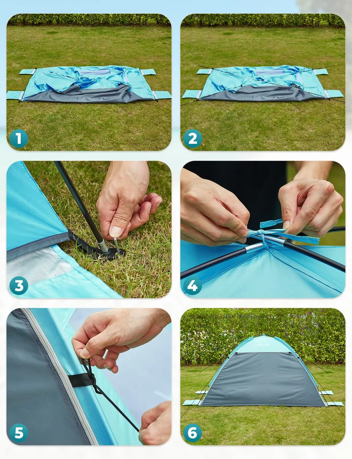 Glymnis Tenda da Spiaggia Portatile con Cerniera, UPF 50+, 2-4 Persone, BT-SD01 - immagine 8