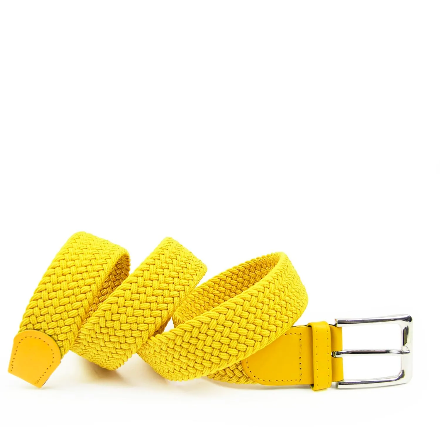 Glamexx24 Cintura Elastica Intrecciata Unisex Regolabile Senza Fori, 3,5 cm, Giallo Chiaro - immagine 2