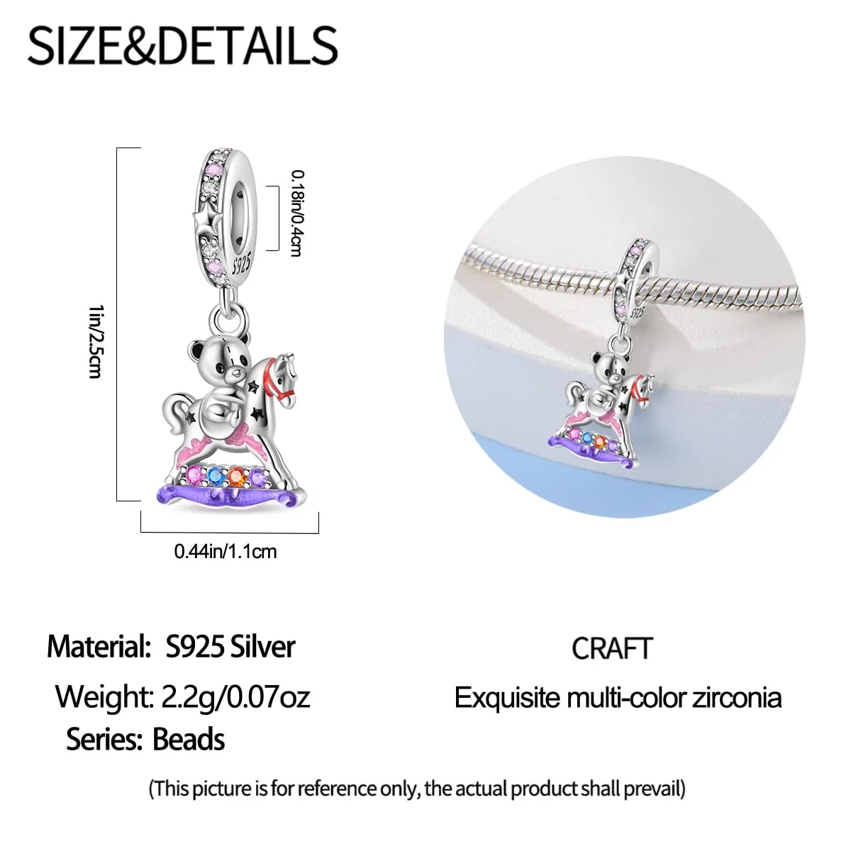Pandach Bead Charm in Argento Sterling 925 con Cubic Zirconia per Braccialetti e Collane Europei - immagine 5