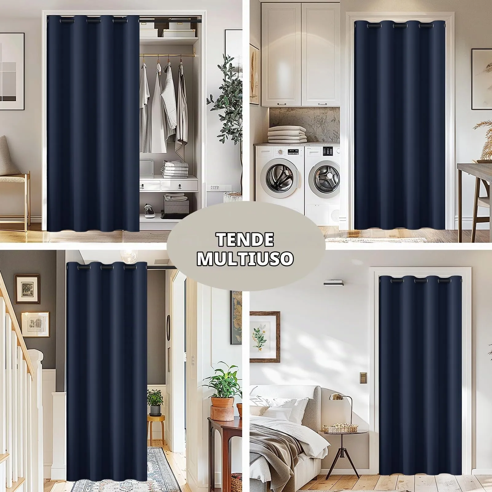 JCyh Tenda Oscurante per Porta Interna con Bastone, 132x195cm, Blu Scuro - immagine 3