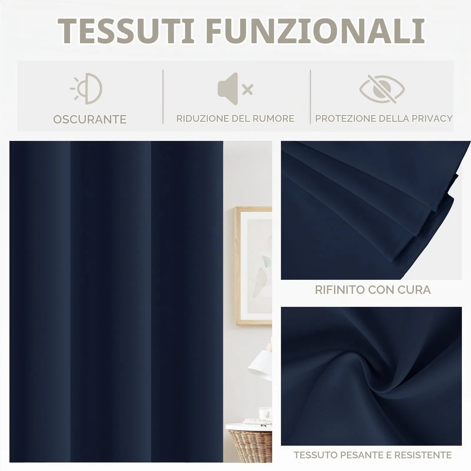 JCyh Tenda per Porta Interna Oscurante con Bastone, 132x210cm, Blu Scuro - immagine 4