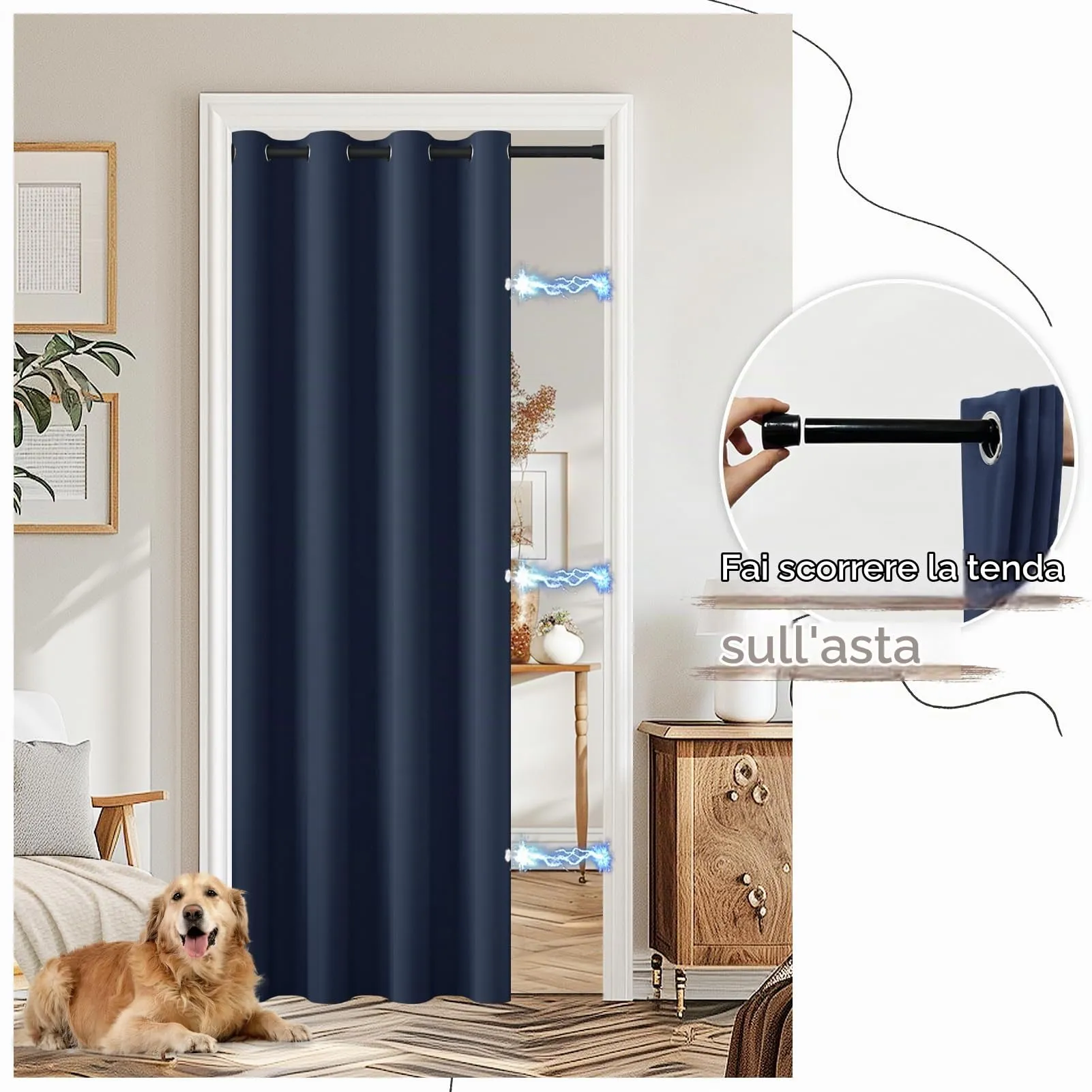 JCyh Tenda per Porta Interna Oscurante con Bastone, 132x210cm, Blu Scuro - immagine 5