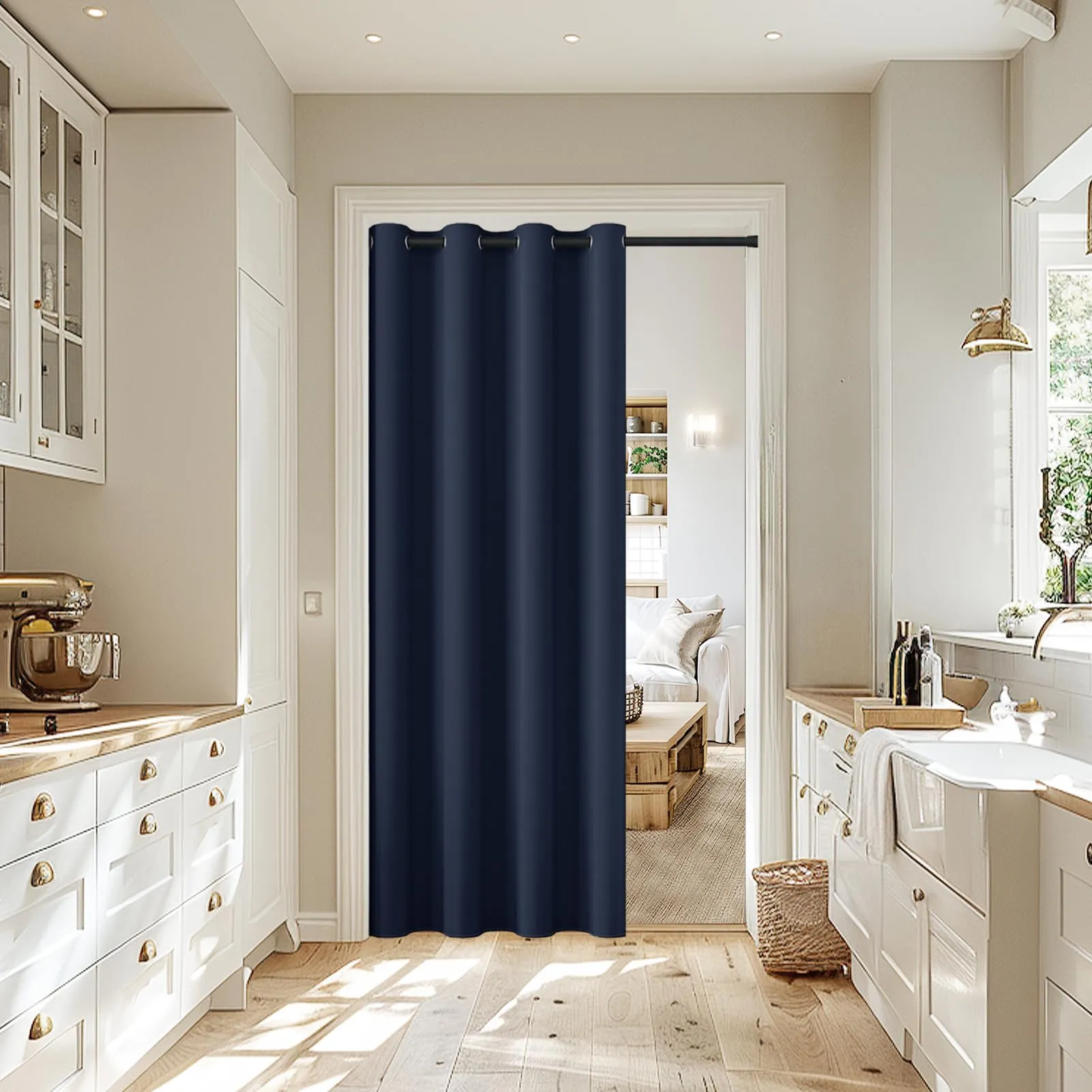 JCyh Tenda per Porta Interna Oscurante con Bastone, 132x210cm, Blu Scuro - immagine 7