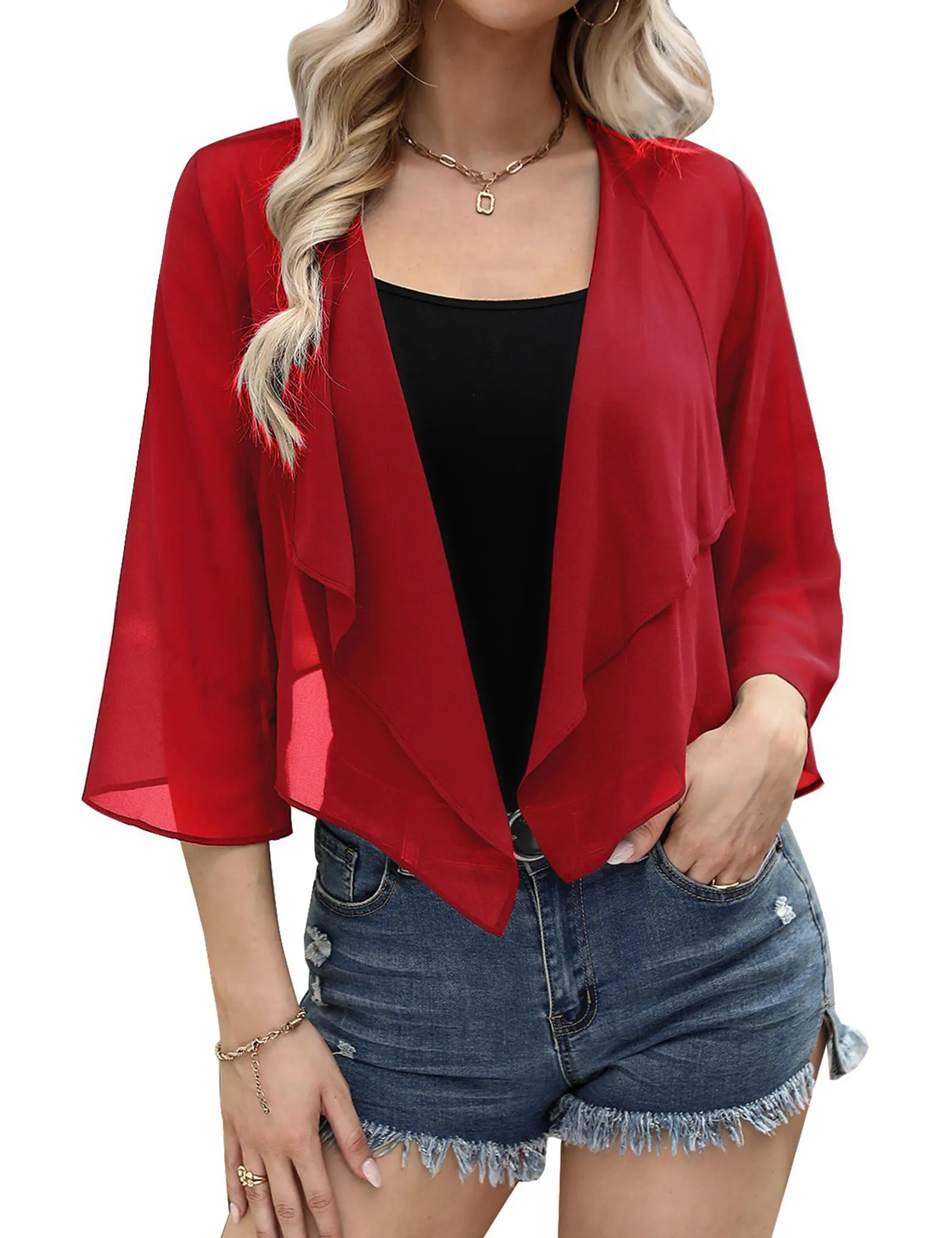 Aottori Coprispalle Donna in Chiffon Rosso, XXL - immagine 1