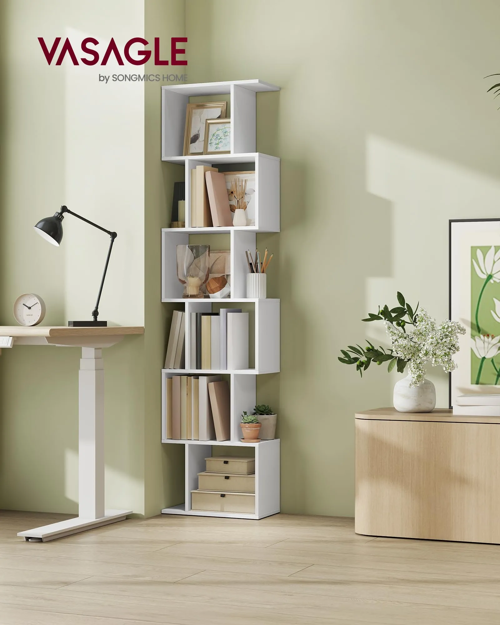 VASAGLE CUSTOS Libreria a 6 Ripiani, 24 x 40 x 191 cm, Bianco Opaco LBC461W01 - immagine 2