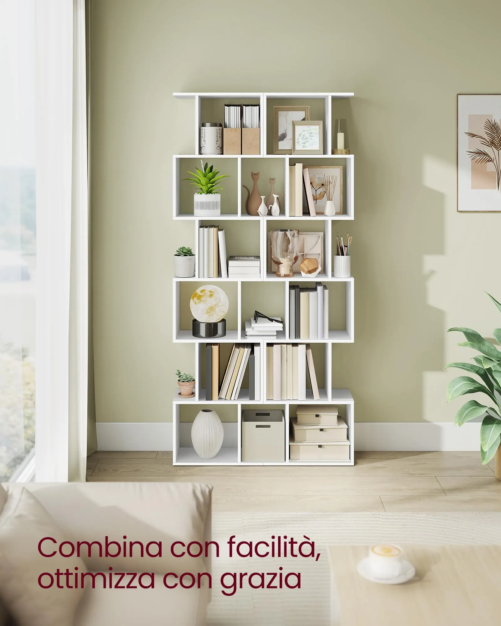 VASAGLE CUSTOS Libreria a 6 Ripiani, 24 x 40 x 191 cm, Bianco Opaco LBC461W01 - immagine 4