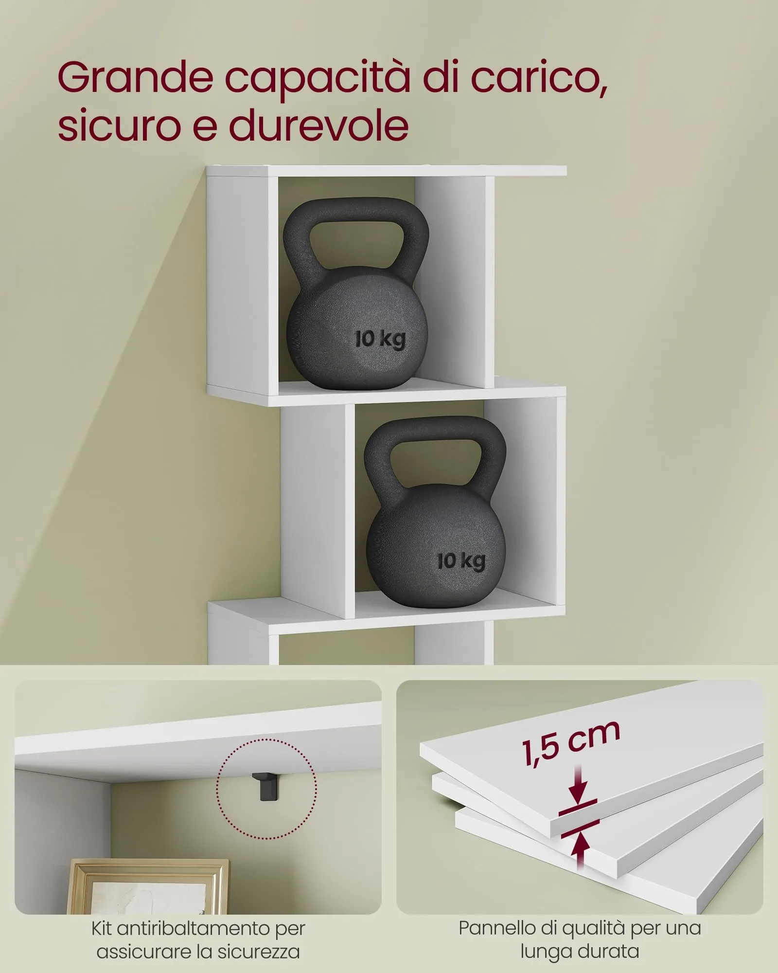 VASAGLE CUSTOS Libreria a 6 Ripiani, 24 x 40 x 191 cm, Bianco Opaco LBC461W01 - immagine 5