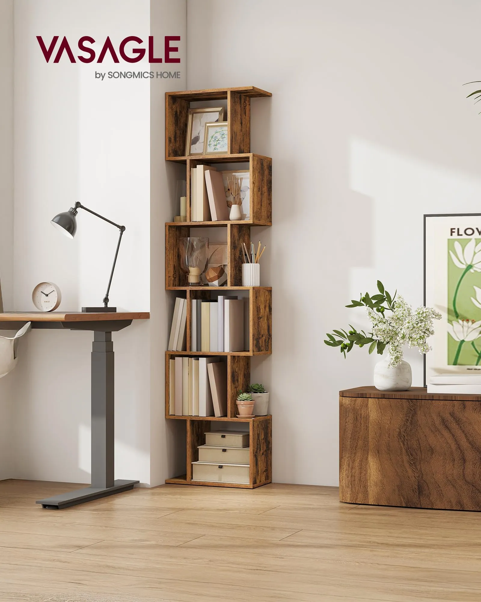 VASAGLE Custos Libreria a 6 Ripiani, 24 x 40 x 191 cm, Marrone Vintage LBC461K01 - immagine 2
