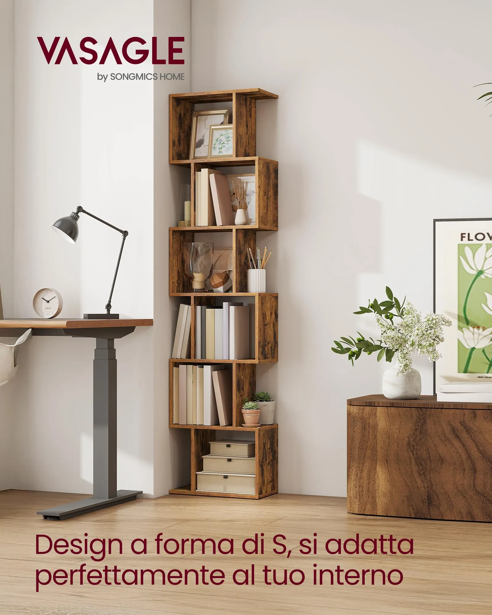 VASAGLE Custos Libreria a 6 Ripiani, 24 x 40 x 191 cm, Marrone Vintage LBC461K01 - immagine 3
